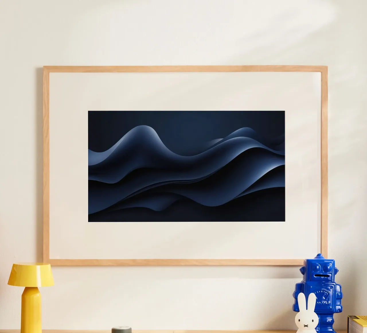 Fluid waves of deep blue create a calm abstract wallpaper hahnemühle by DesignDoodle