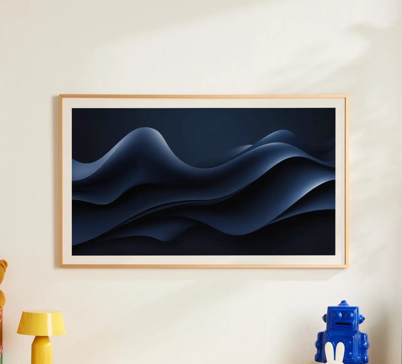 Fluid waves of deep blue create a calm abstract wallpaper hahnemühle by DesignDoodle