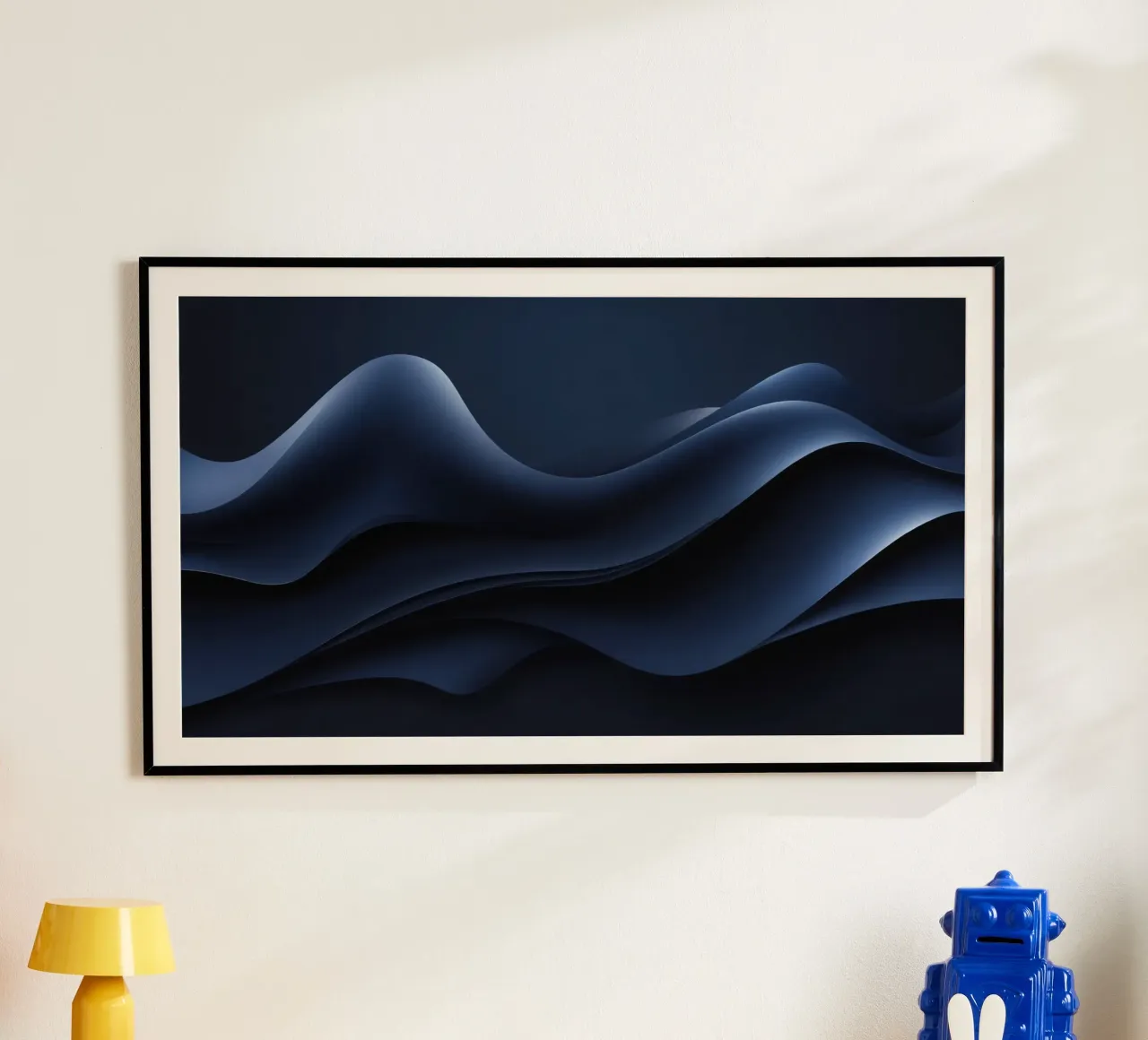 Fluid waves of deep blue create a calm abstract wallpaper hahnemühle by DesignDoodle