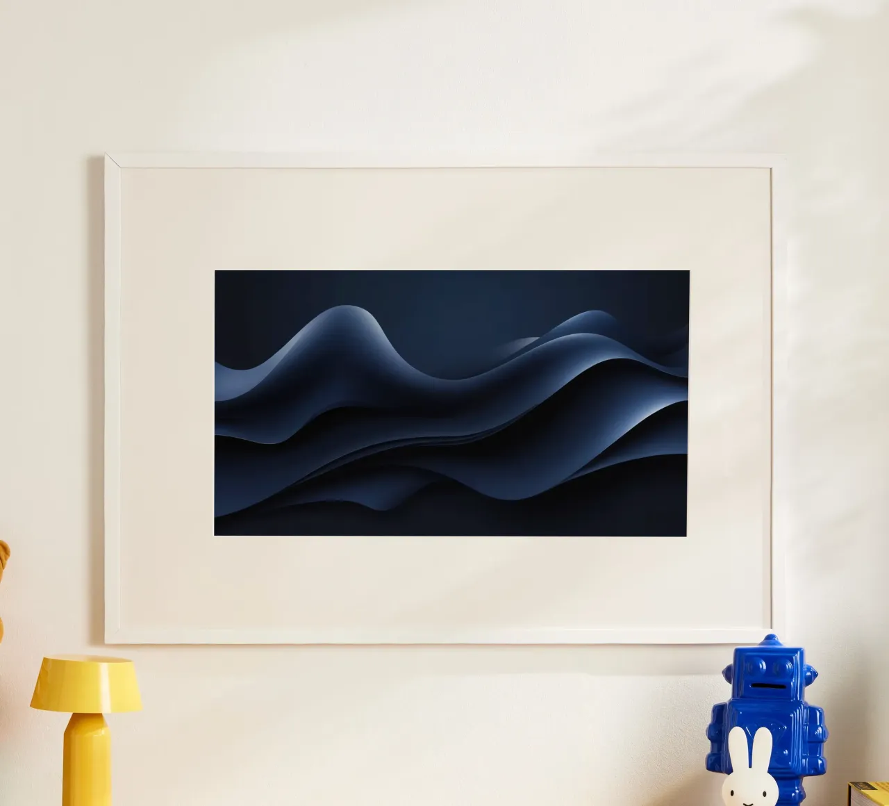 Fluid waves of deep blue create a calm abstract wallpaper hahnemühle by DesignDoodle
