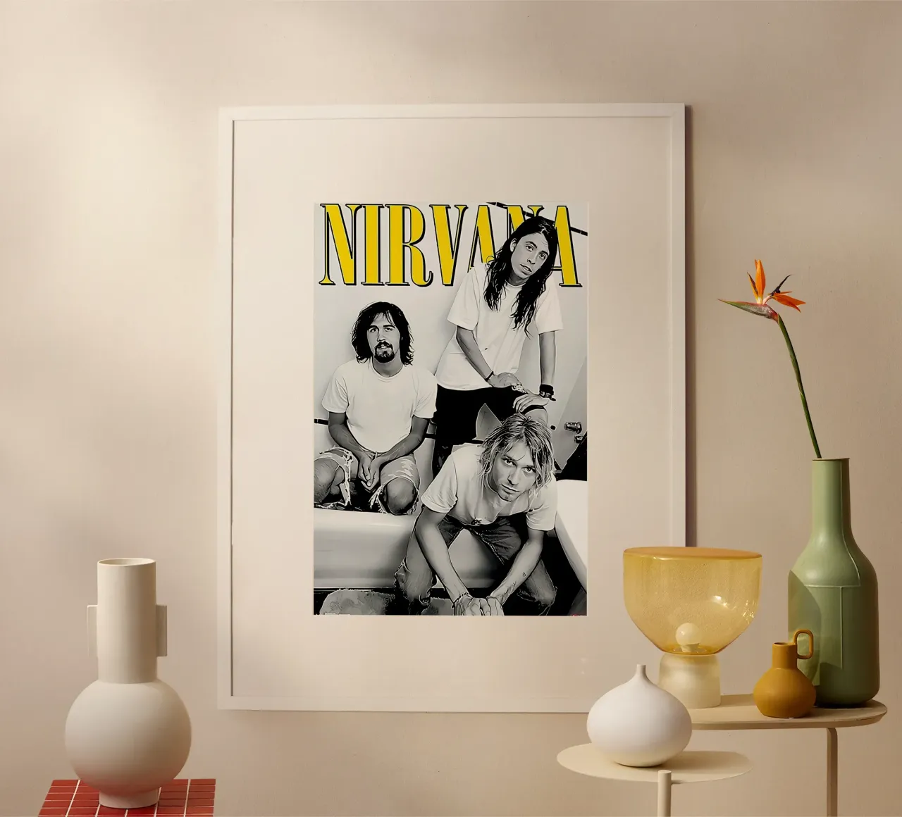 Nirvana - Ritratto iconico della vasca da bagno poster con telaio in plastica da Has Fab
