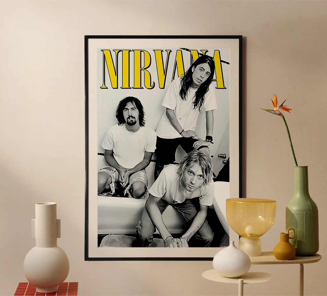 Nirvana - Ritratto iconico della vasca da bagno poster con telaio in plastica da Has Fab