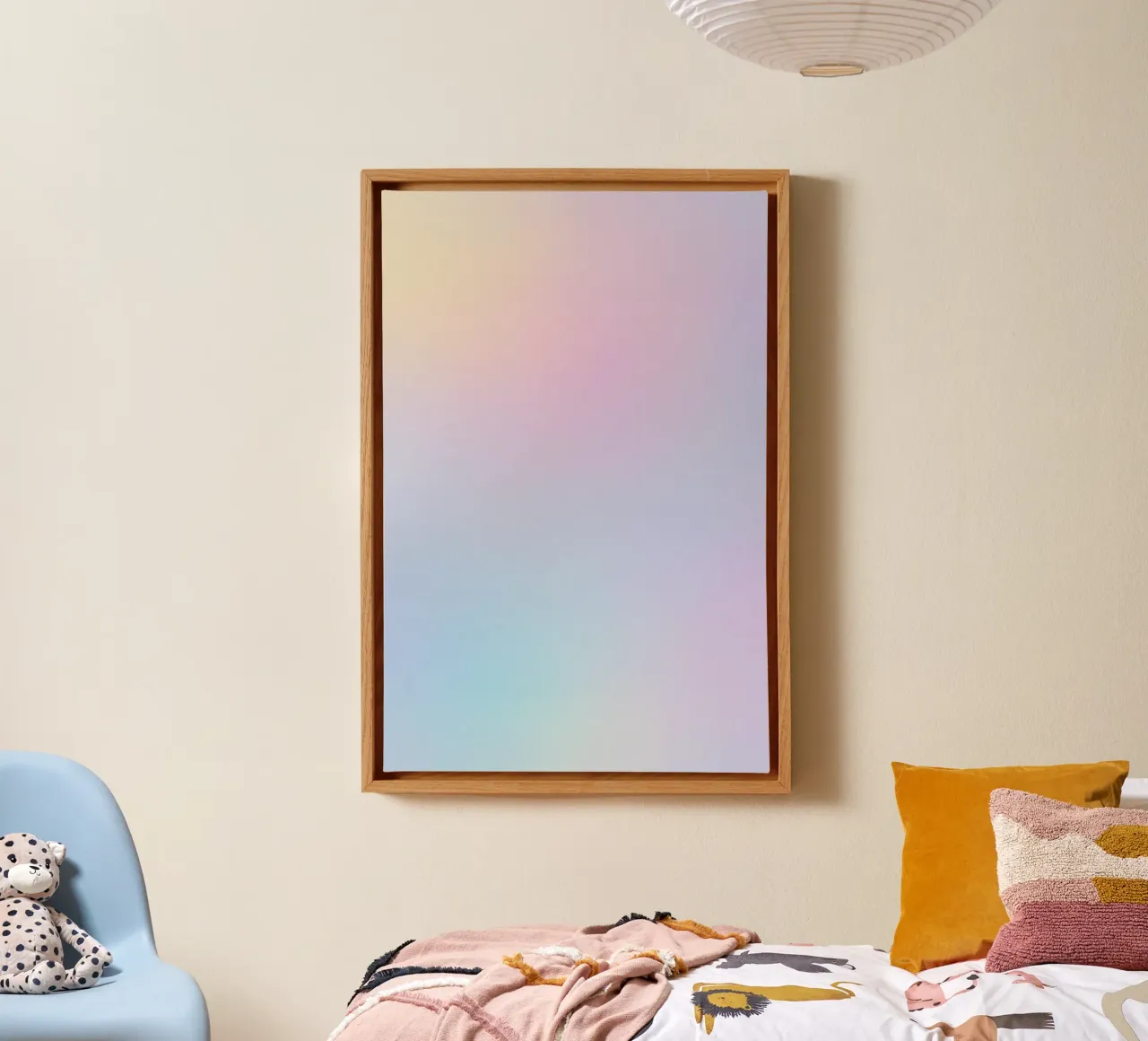 Rêve iridescente - Tonalità pastello di blu, rosa e beige tela con Cornice a cassetta da studiofox