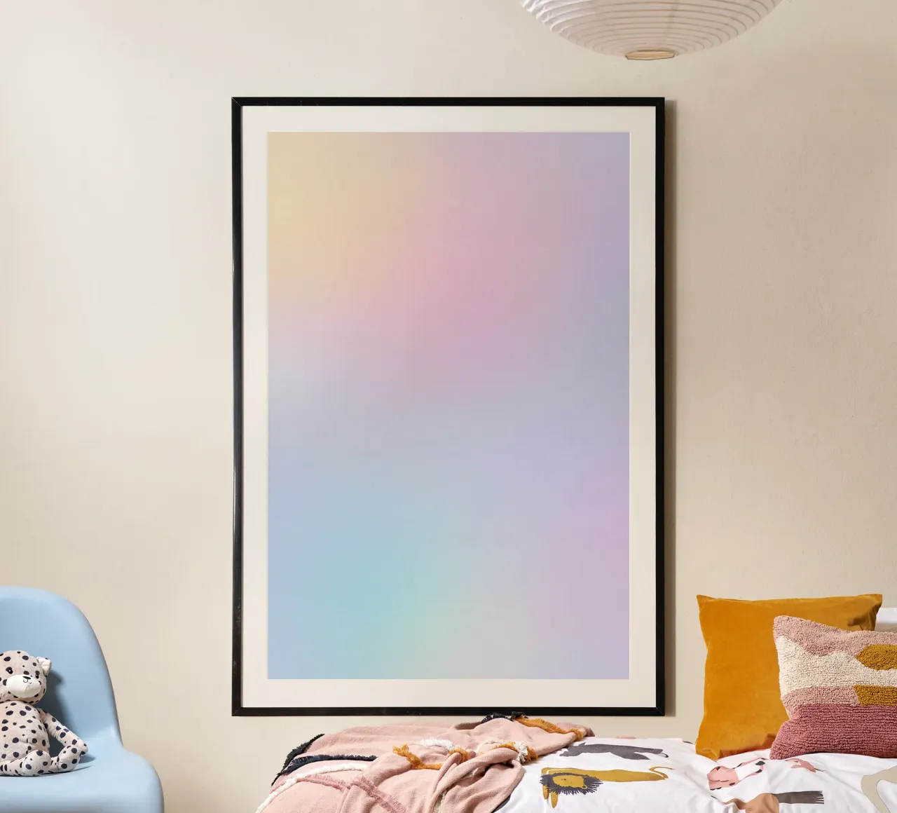 Rêve iridescente - Tonalità pastello di blu, rosa e beige poster con telaio in plastica da studiofox