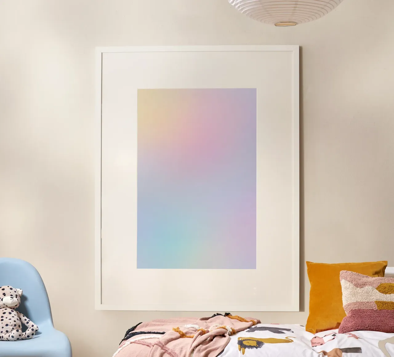 Rêve iridescente - Tonalità pastello di blu, rosa e beige poster con telaio in plastica da studiofox