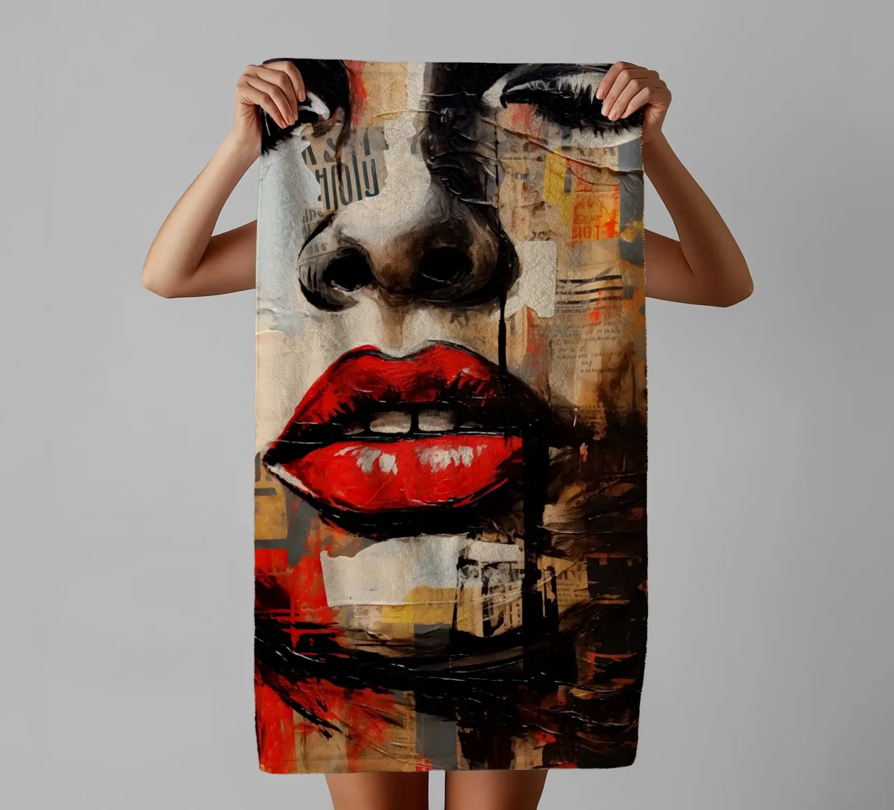 Abstract vrouwen gezicht badhanddoek van Imagine
