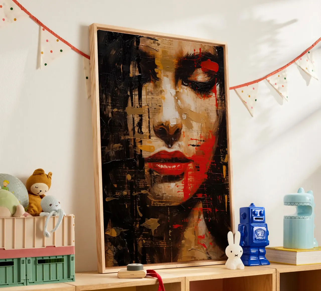 Abstract vrouwen gezicht canvas met Baklijst van Imagine