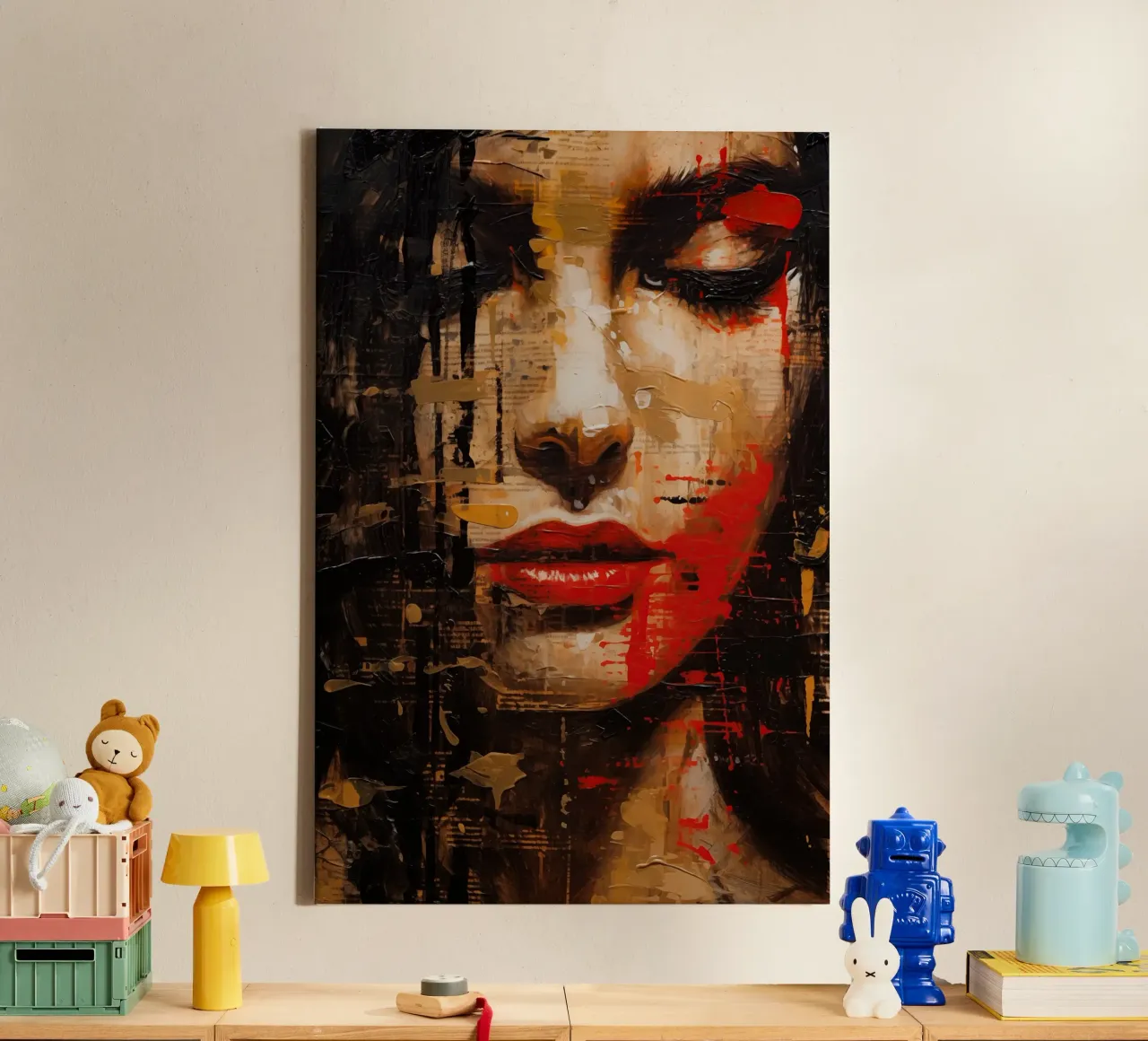 Abstract vrouwen gezicht canvas met Baklijst van Imagine