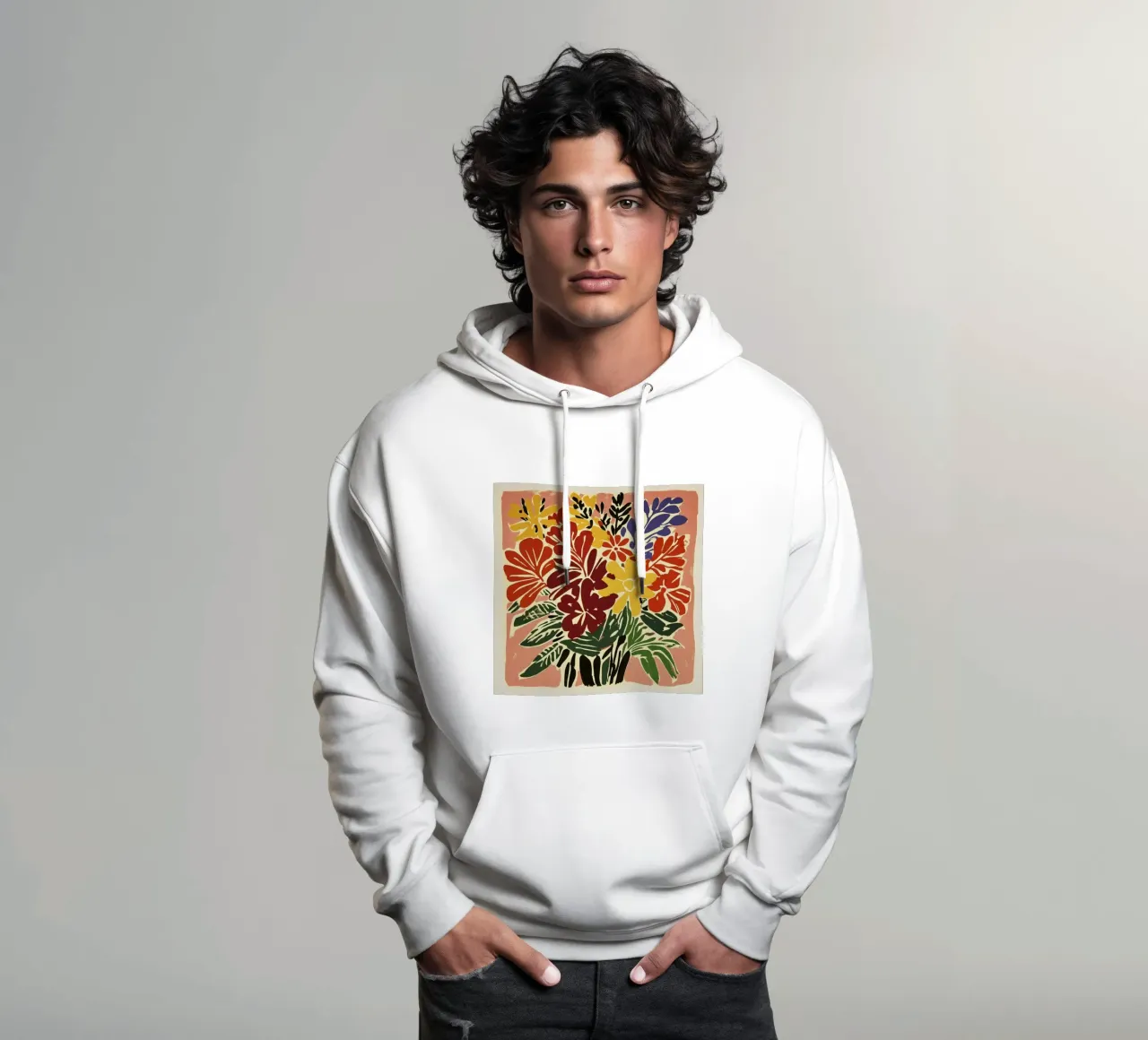 Audace bouquet floreale linocut in stile rétro del Medioevo felpa con cappuccio da Modern Muse