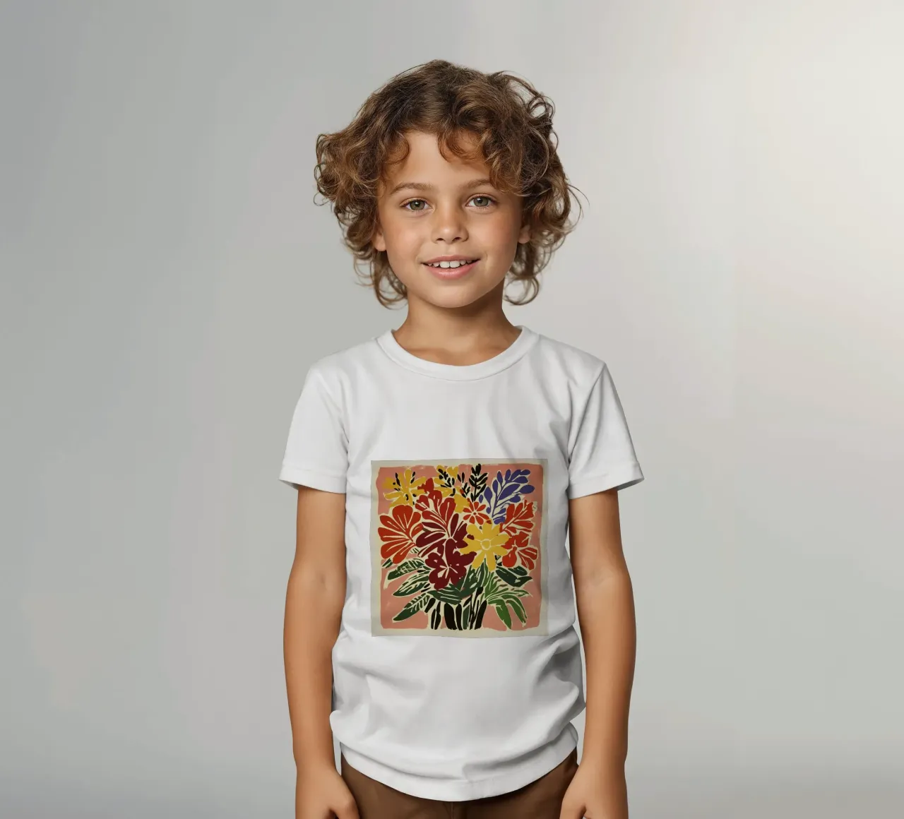 Atrevido ramo de flores en linograbado de estilo retro de mediados de siglo camiseta para niños de Modern Muse