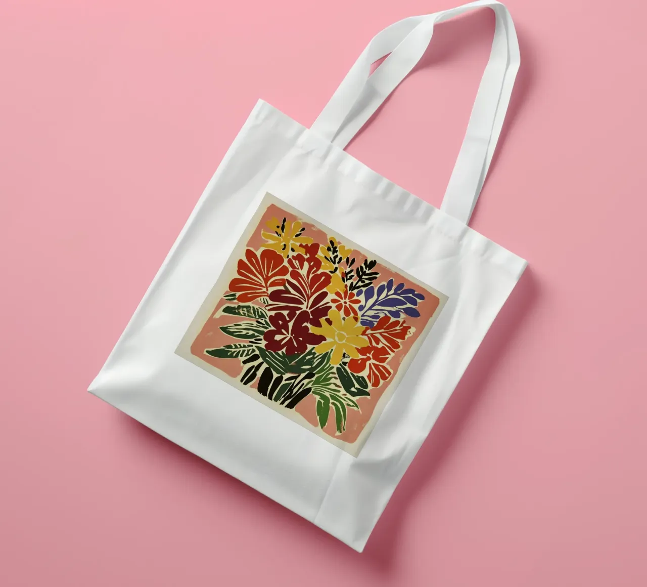 Audace bouquet floreale linocut in stile rétro del Medioevo borsa in juta da Modern Muse