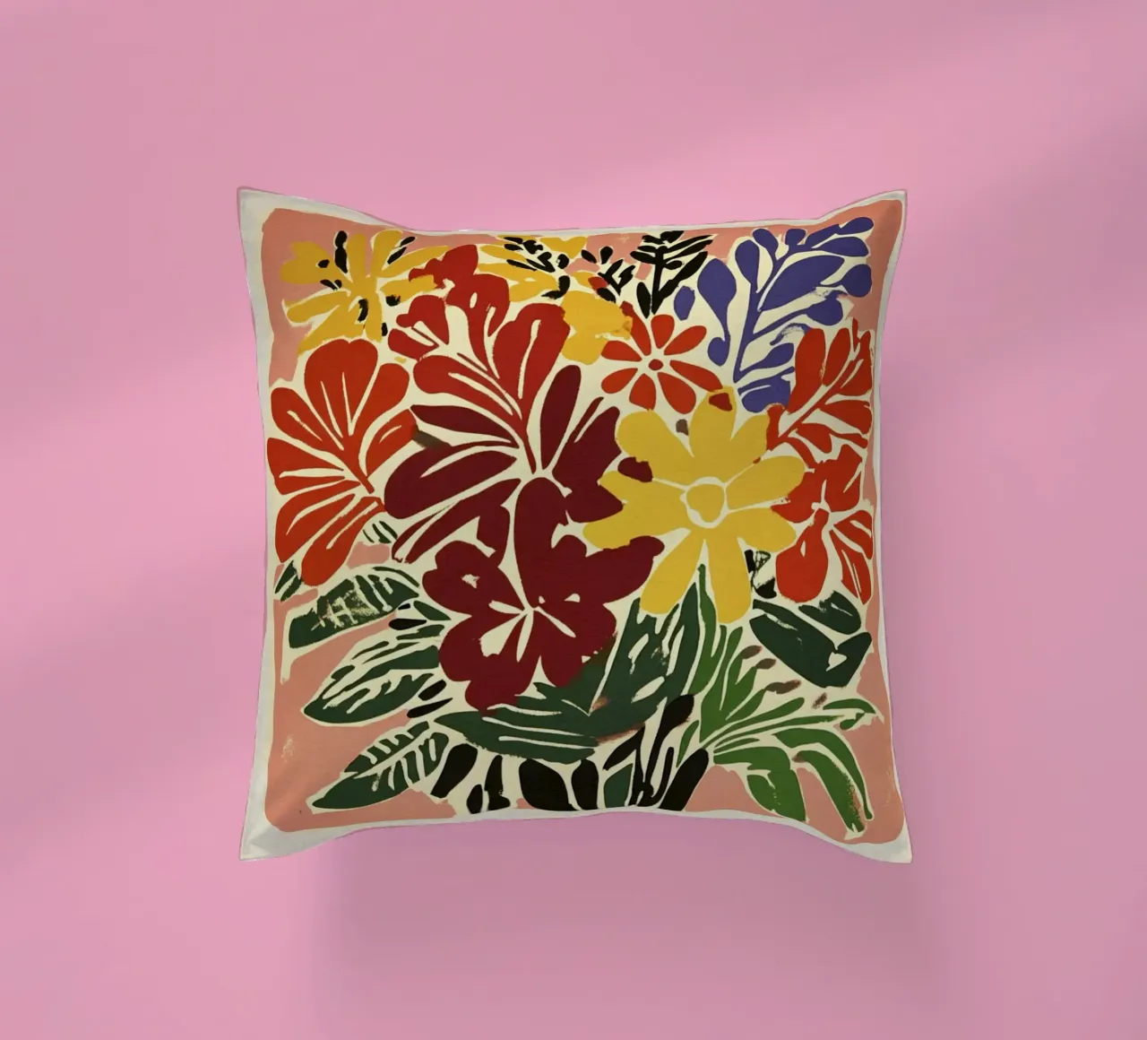Audace bouquet floreale linocut in stile rétro del Medioevo cuscino da Modern Muse