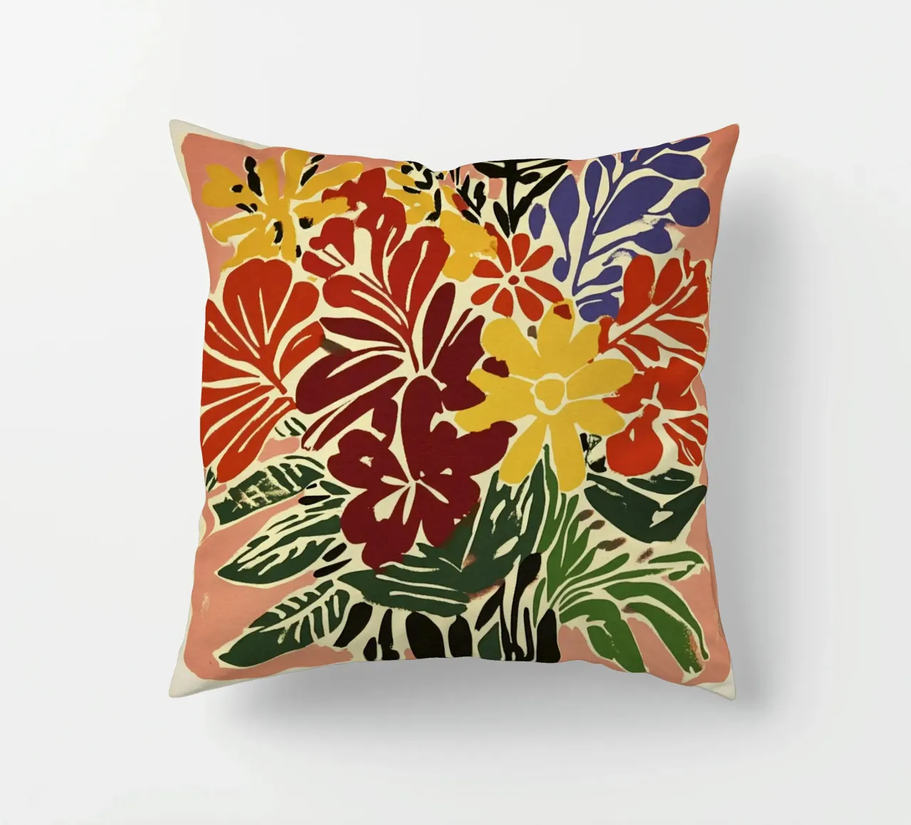 Audace bouquet floreale linocut in stile rétro del Medioevo cuscino da Modern Muse