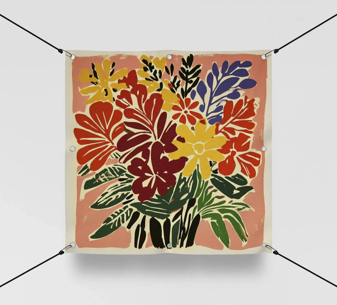 Audace bouquet floreale linocut in stile rétro del Medioevo telo in pvc da Modern Muse