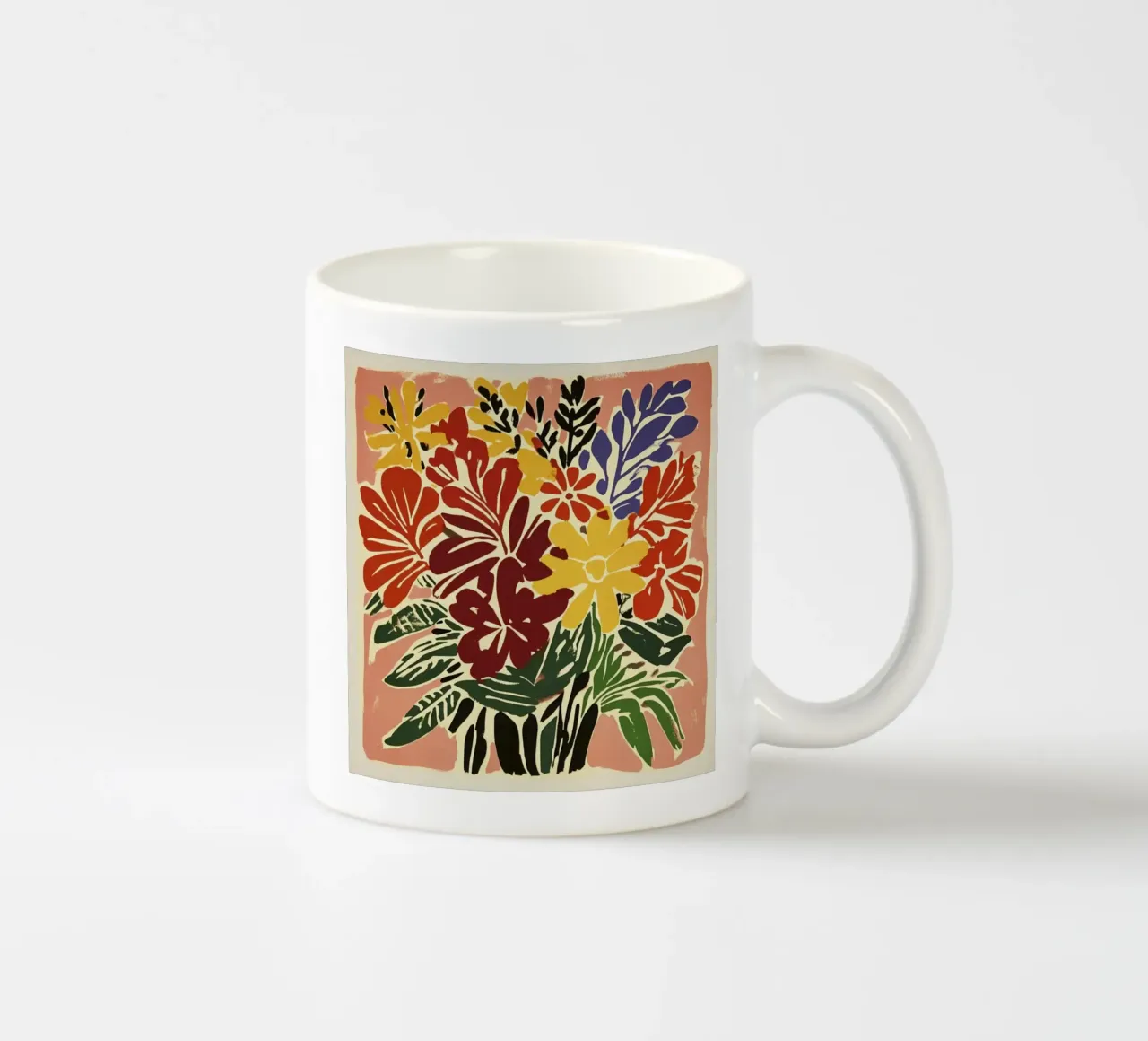 Audace bouquet floreale linocut in stile rétro del Medioevo tazza in ceramica da Modern Muse
