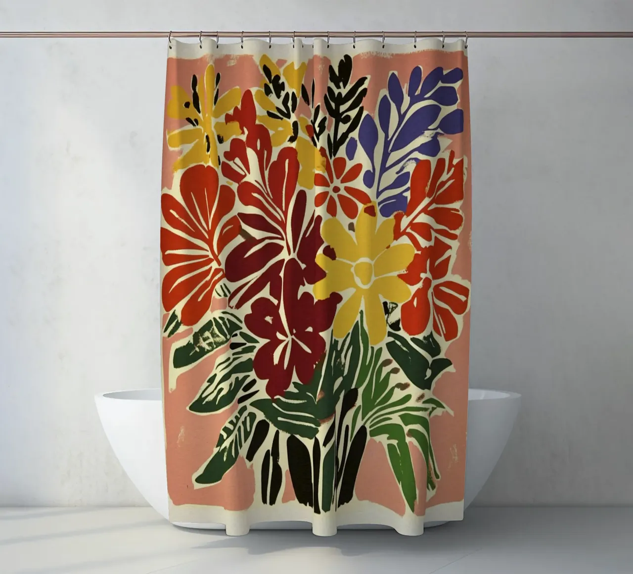 Audace bouquet floreale linocut in stile rétro del Medioevo tenda da doccia da Modern Muse
