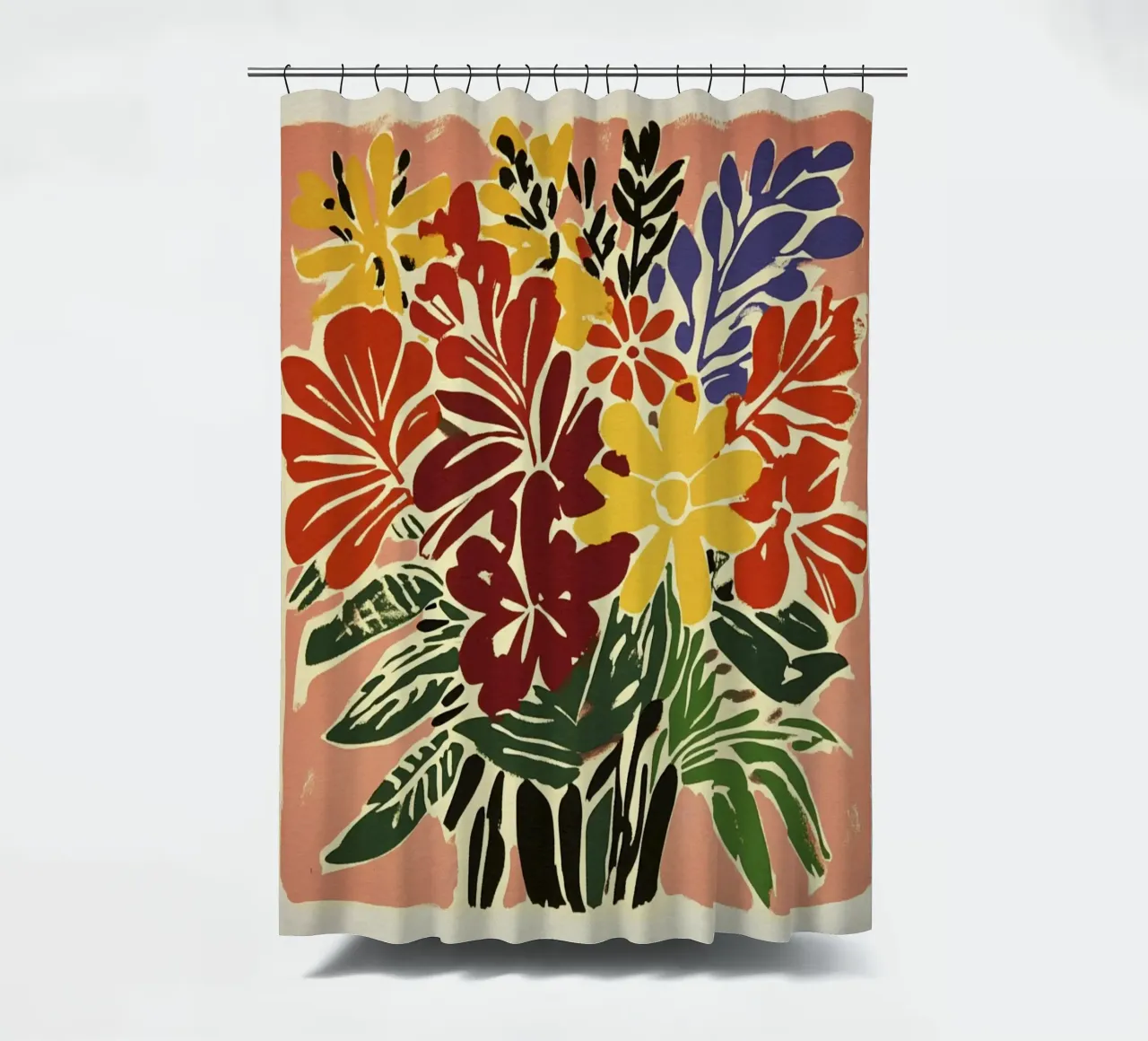 Audace bouquet floreale linocut in stile rétro del Medioevo tenda da doccia da Modern Muse