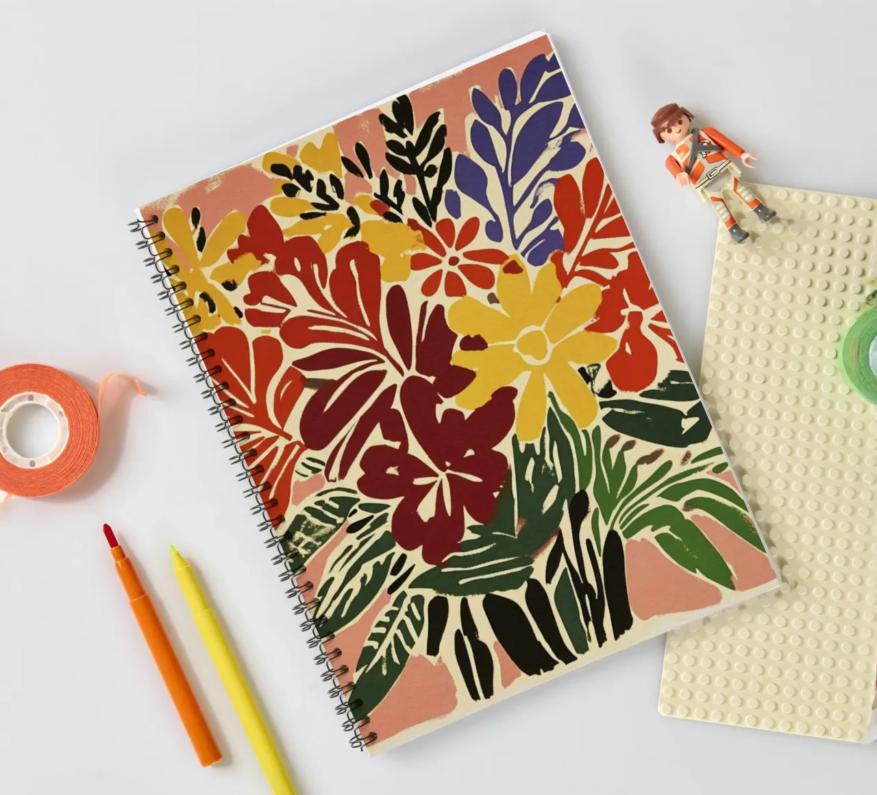 Kühnes florales Linolschnitt-Bouquet im Retro-Stil der Jahrhundertmitte Ringbuch von Modern Muse