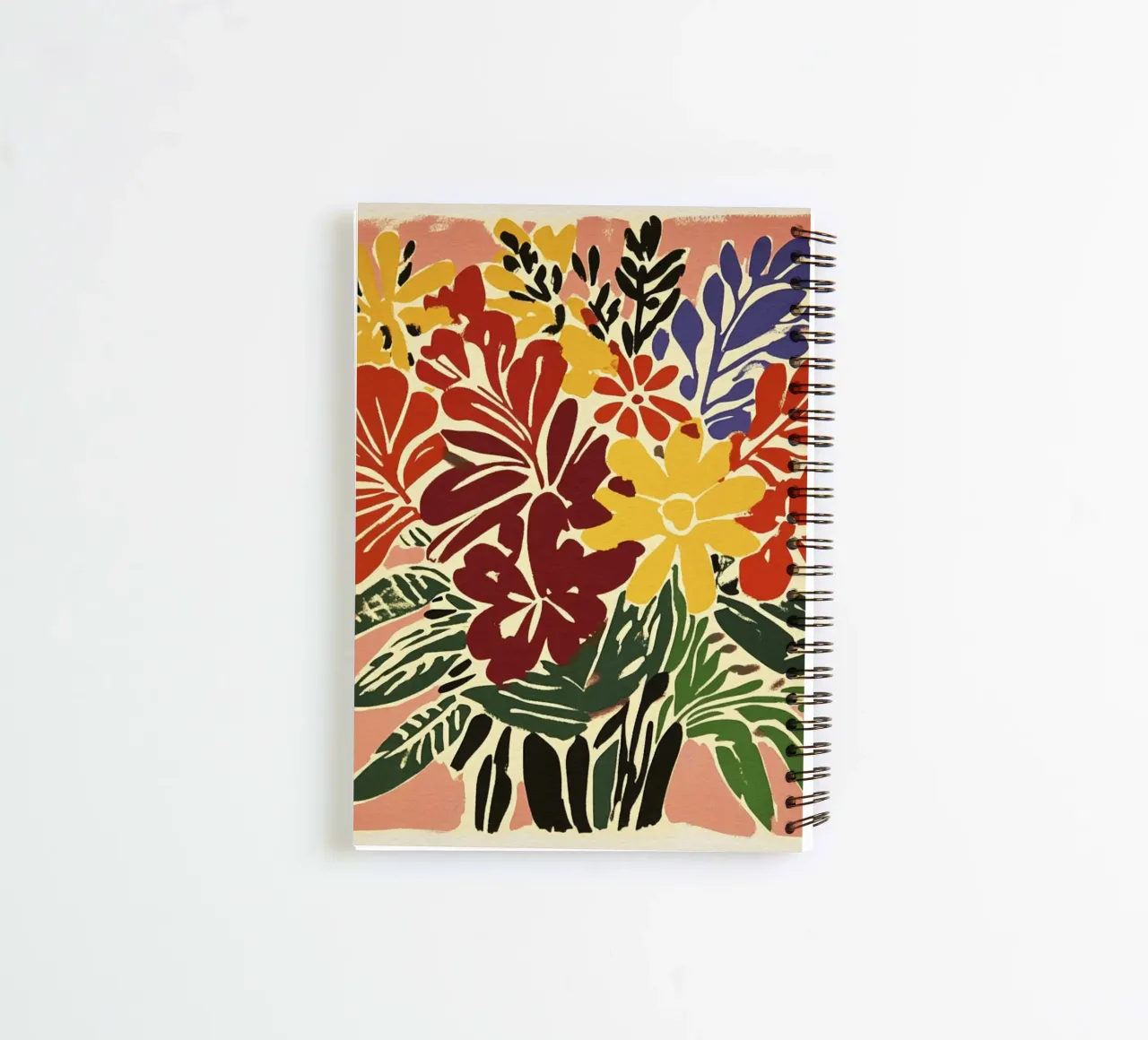 Kühnes florales Linolschnitt-Bouquet im Retro-Stil der Jahrhundertmitte Ringbuch von Modern Muse