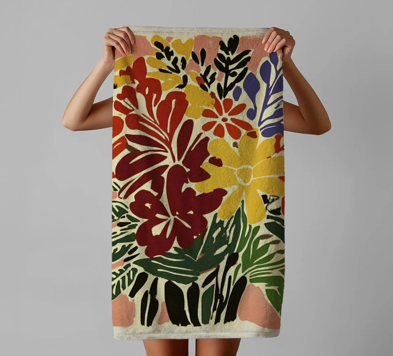 Audace bouquet floreale linocut in stile rétro del Medioevo asciugamano da bagno da Modern Muse