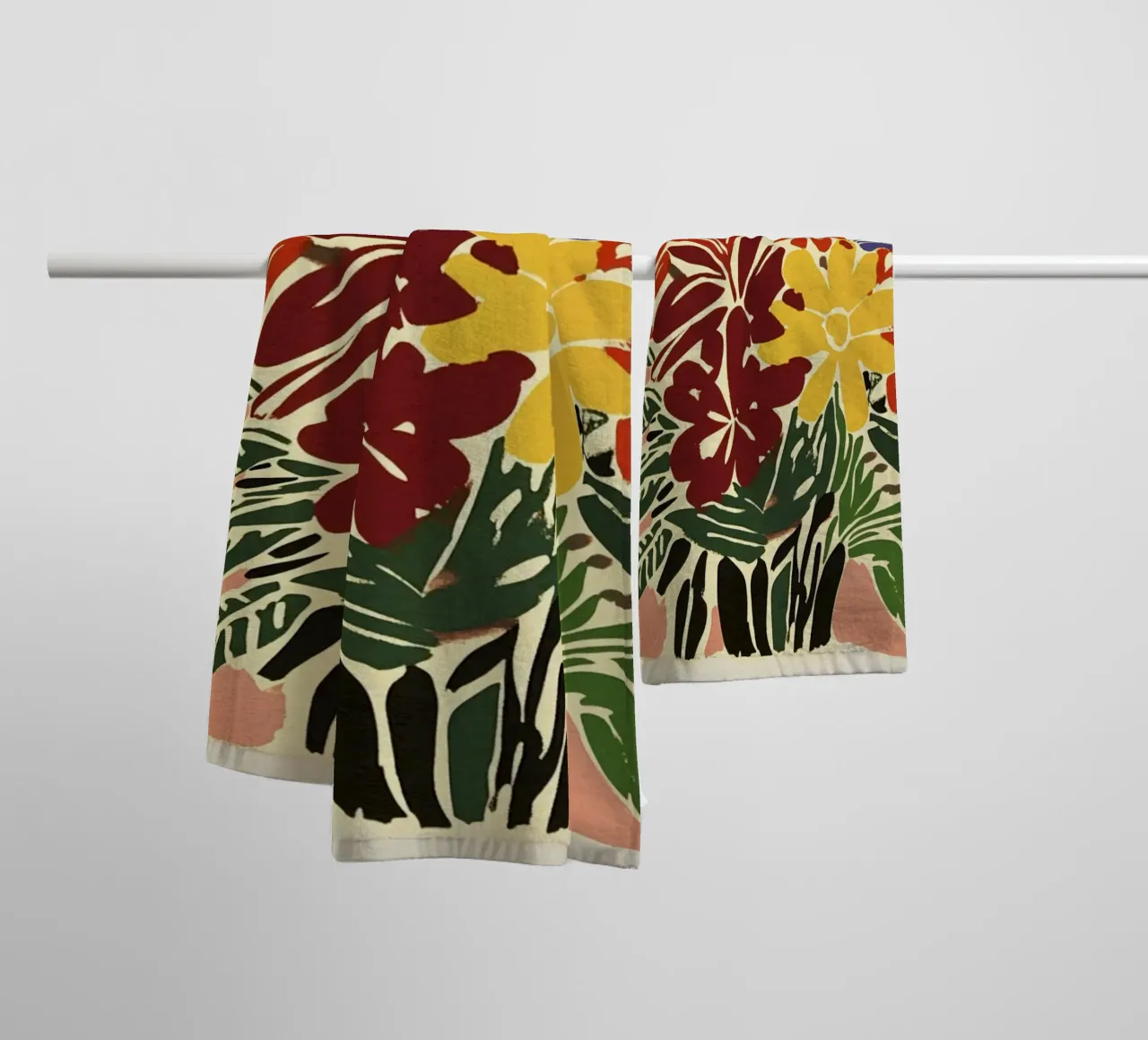 Audace bouquet floreale linocut in stile rétro del Medioevo asciugamano da bagno da Modern Muse