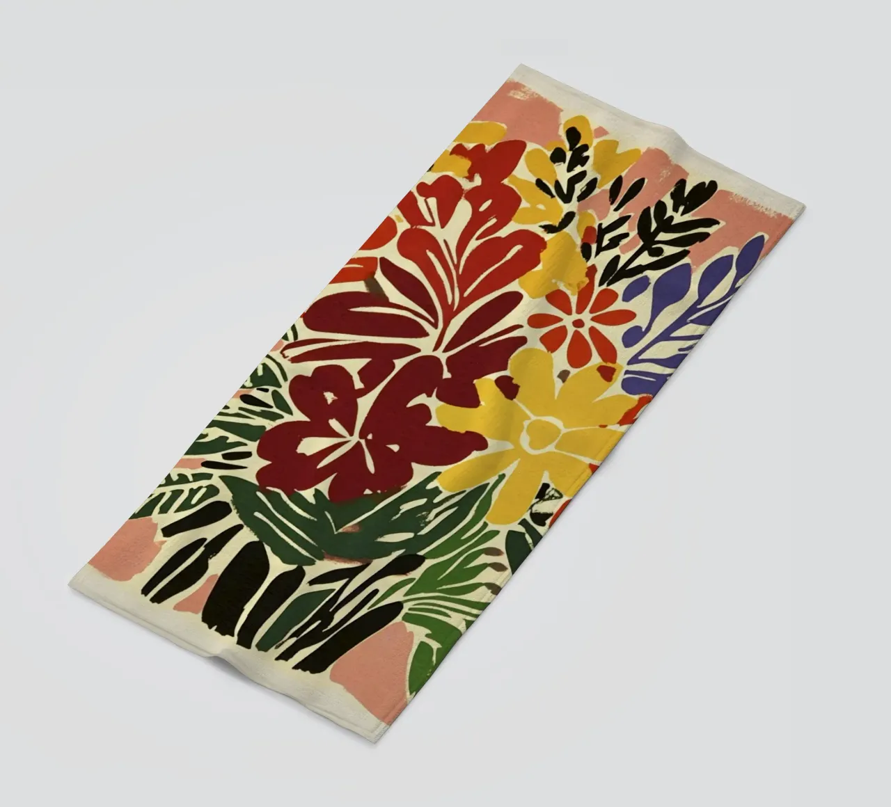 Audace bouquet floreale linocut in stile rétro del Medioevo telo mare da Modern Muse