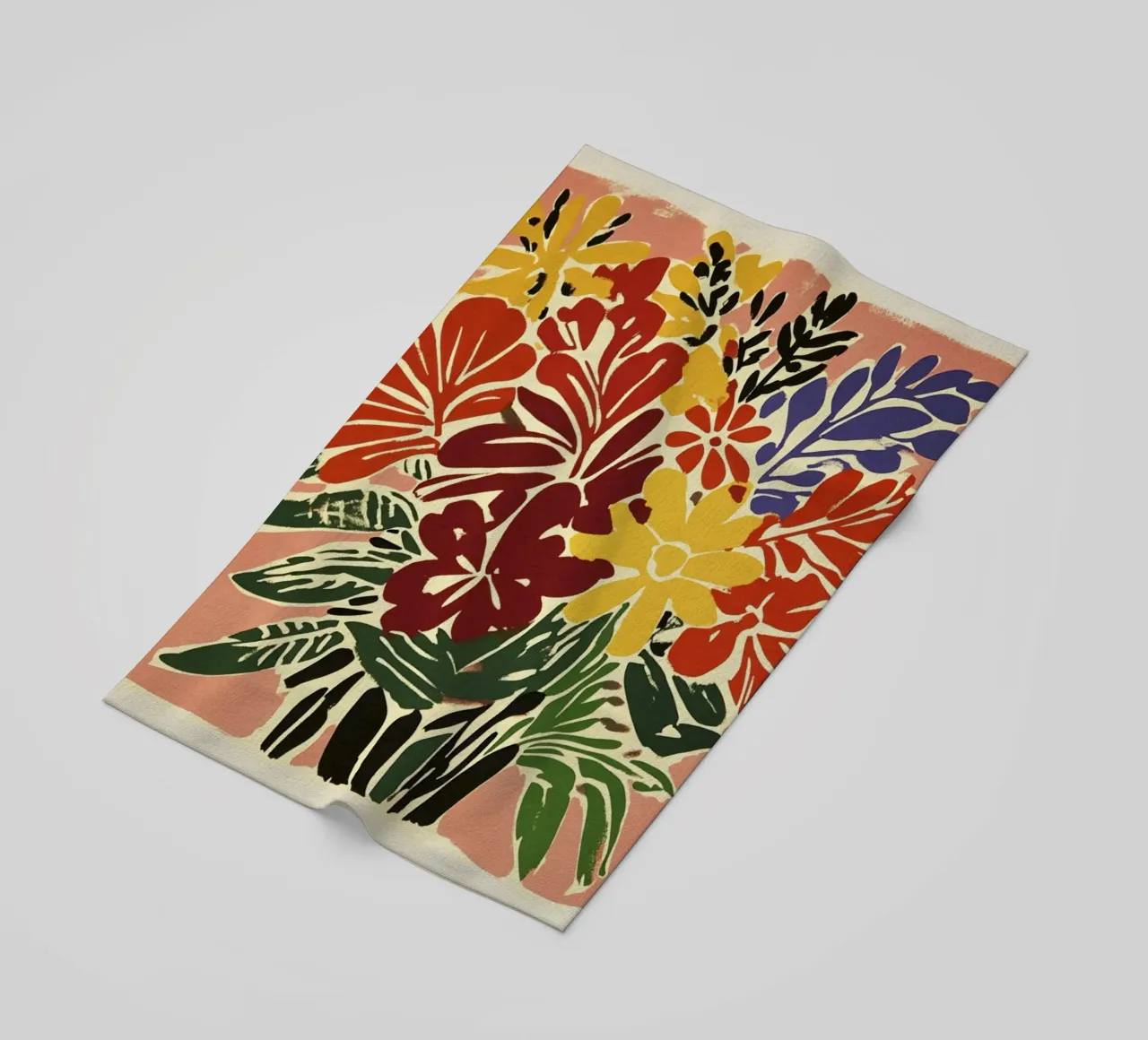 Audace bouquet floreale linocut in stile rétro del Medioevo telo mare da Modern Muse