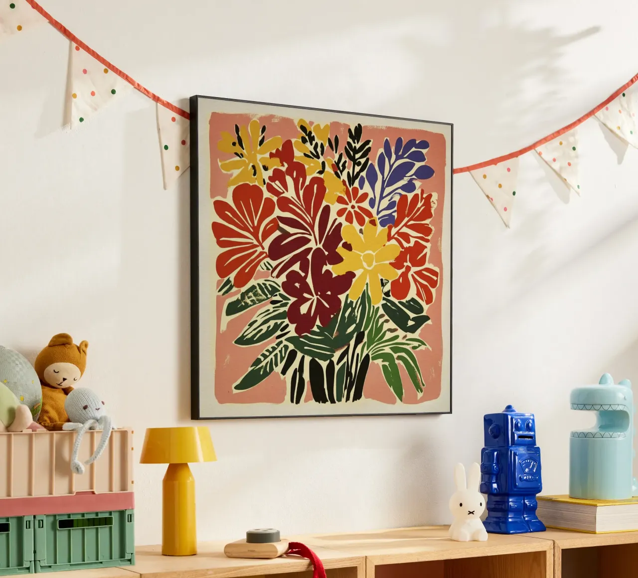 Audace bouquet floreale linocut in stile rétro del Medioevo alluminio dibond da Modern Muse