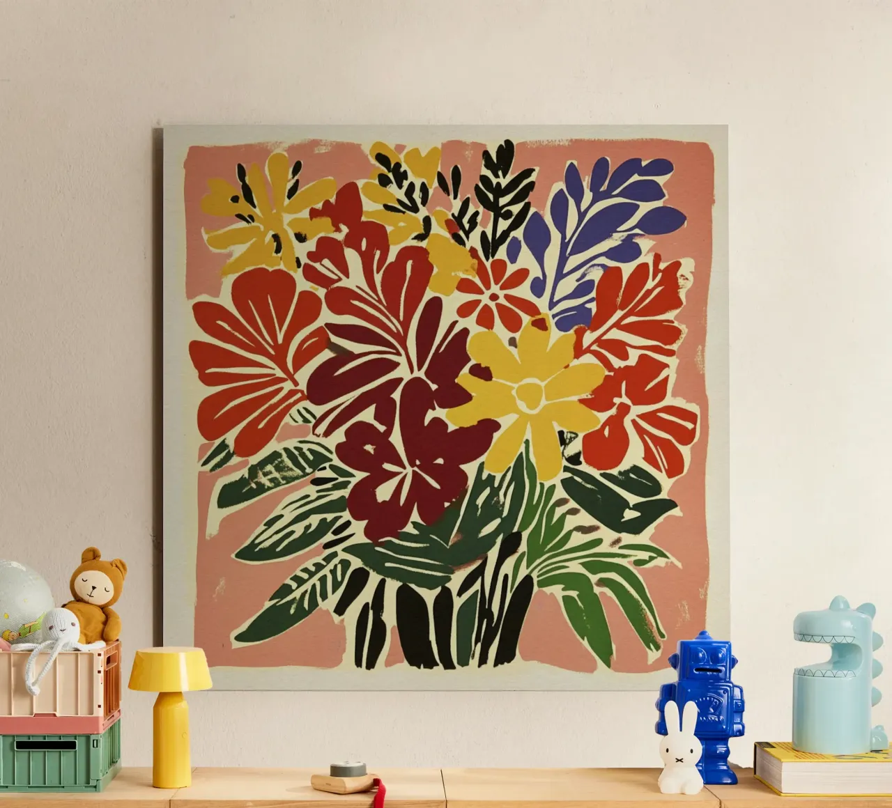 Audace bouquet floreale linocut in stile rétro del Medioevo alluminio dibond da Modern Muse
