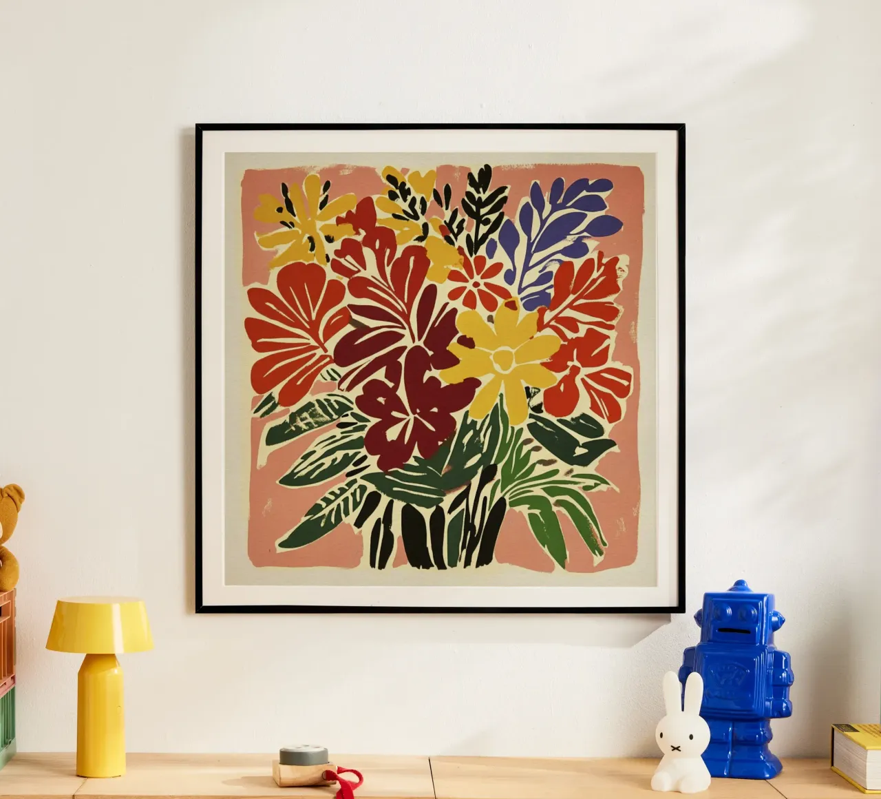 Audace bouquet floreale linocut in stile rétro del Medioevo carta hahnemühle da Modern Muse