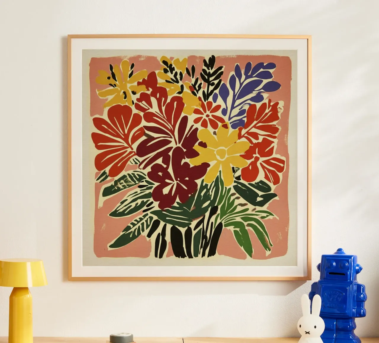 Audace bouquet floreale linocut in stile rétro del Medioevo carta hahnemühle da Modern Muse