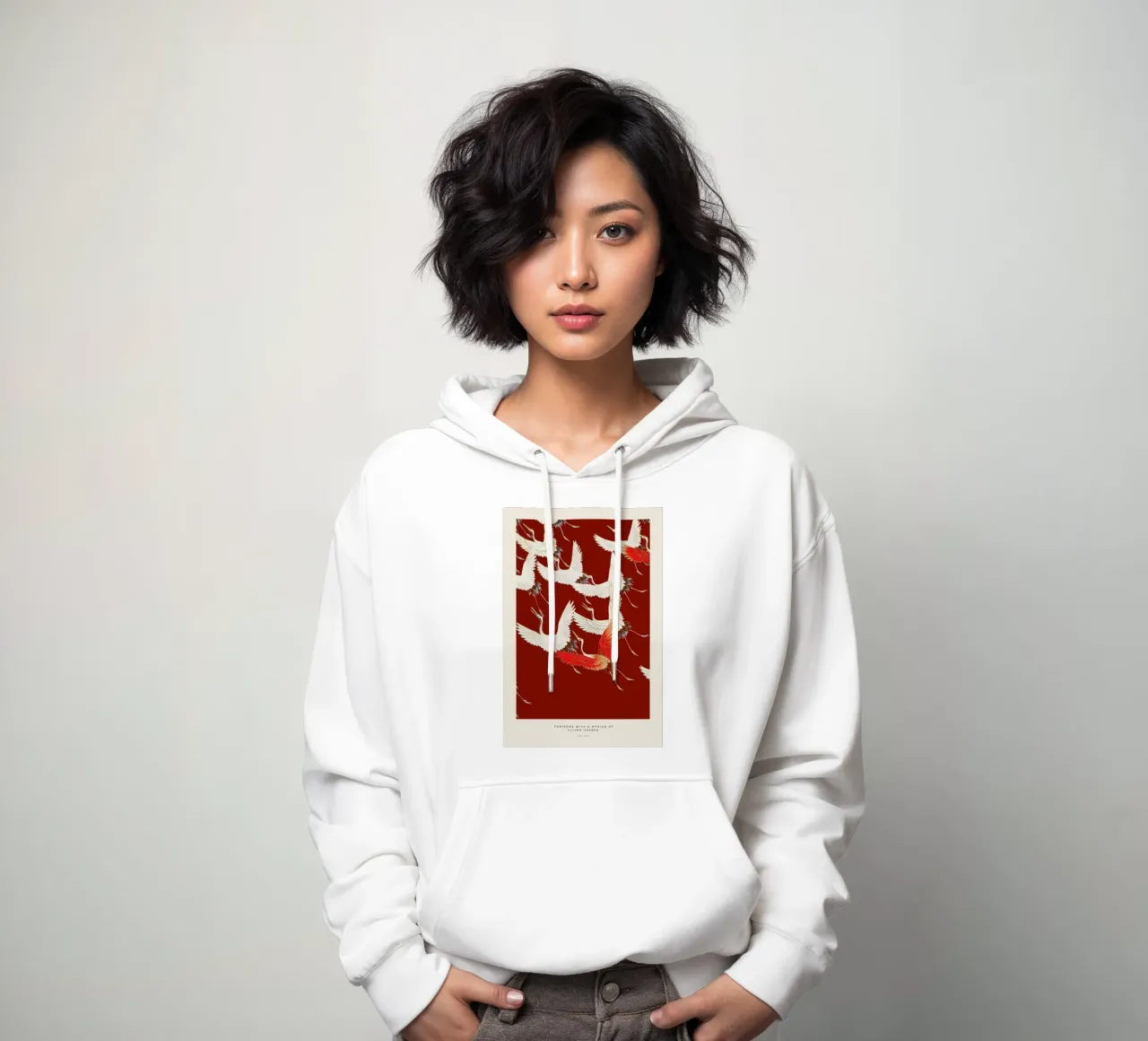 Furisode with a Myriad of Flying Cranes II felpa con cappuccio da Vintage by JUNIQE