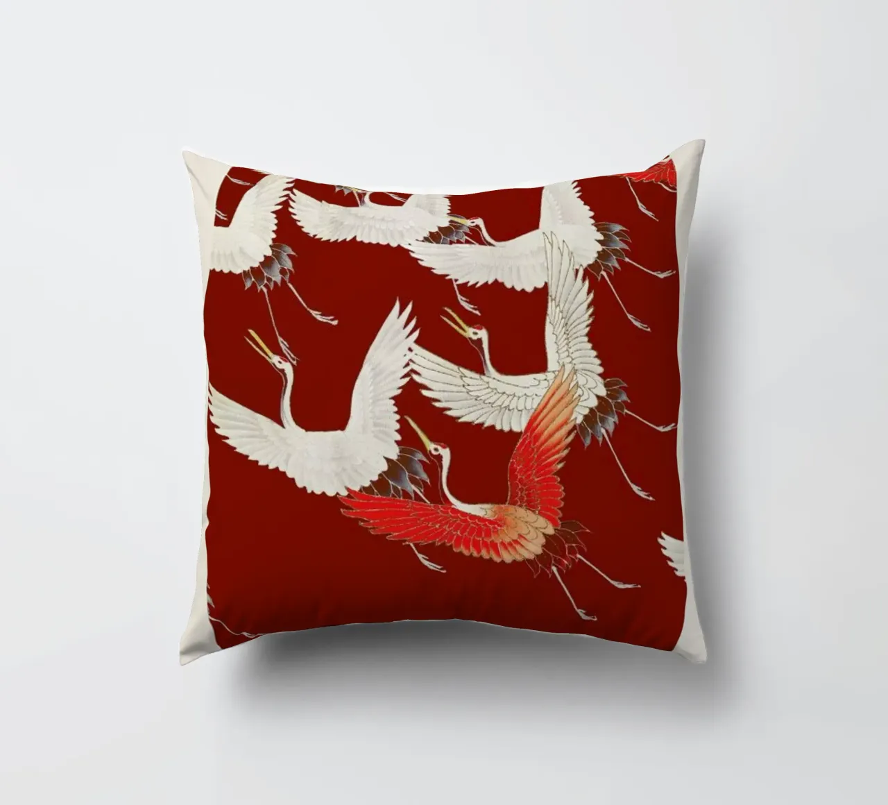 Furisode with a Myriad of Flying Cranes II cuscino da Vintage by JUNIQE