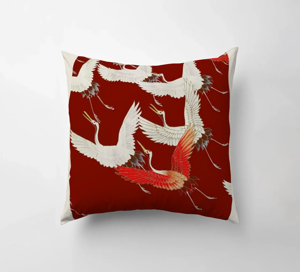 Furisode with a Myriad of Flying Cranes II cuscino da Vintage by JUNIQE