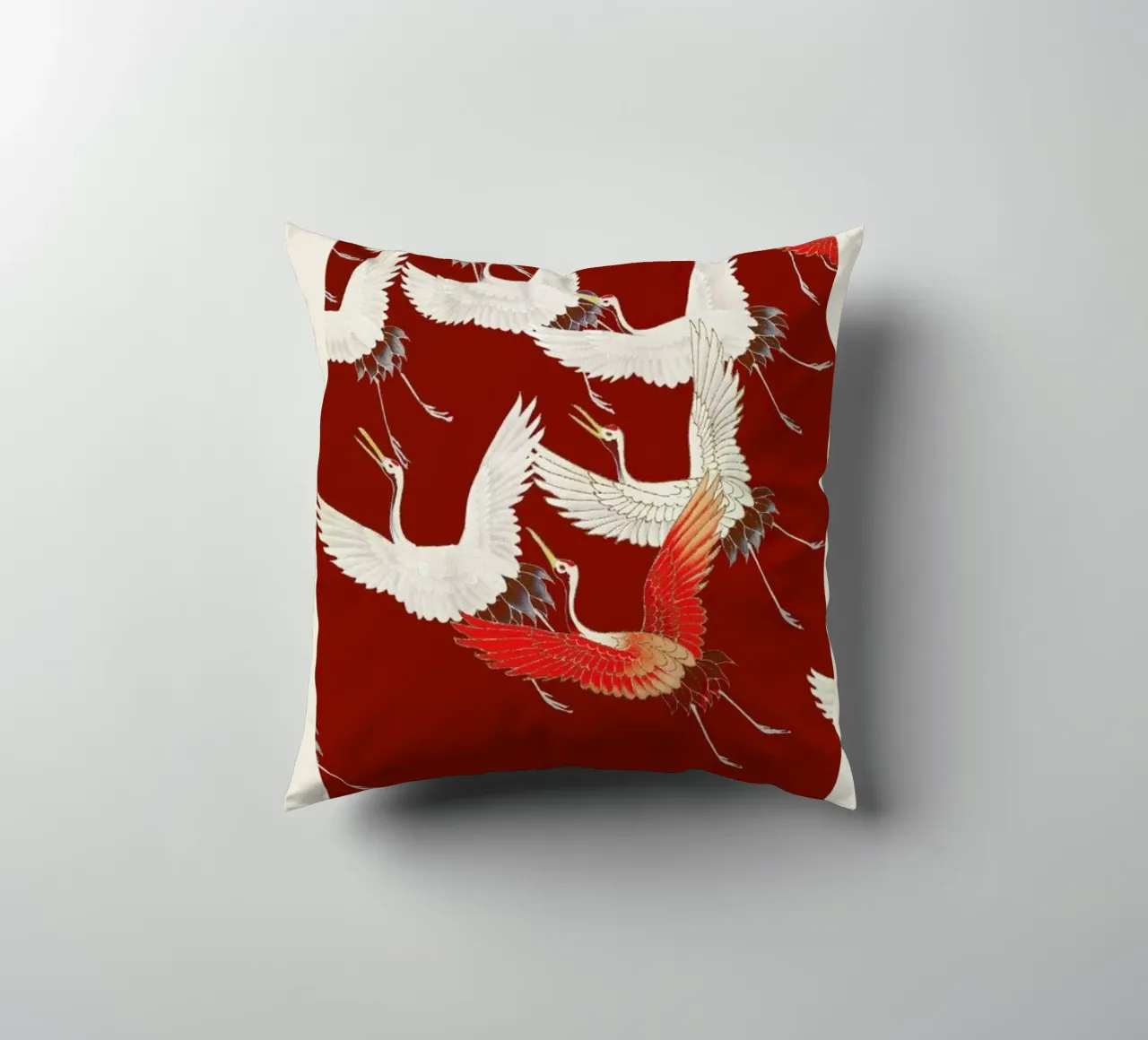 Furisode with a Myriad of Flying Cranes II cuscino da Vintage by JUNIQE
