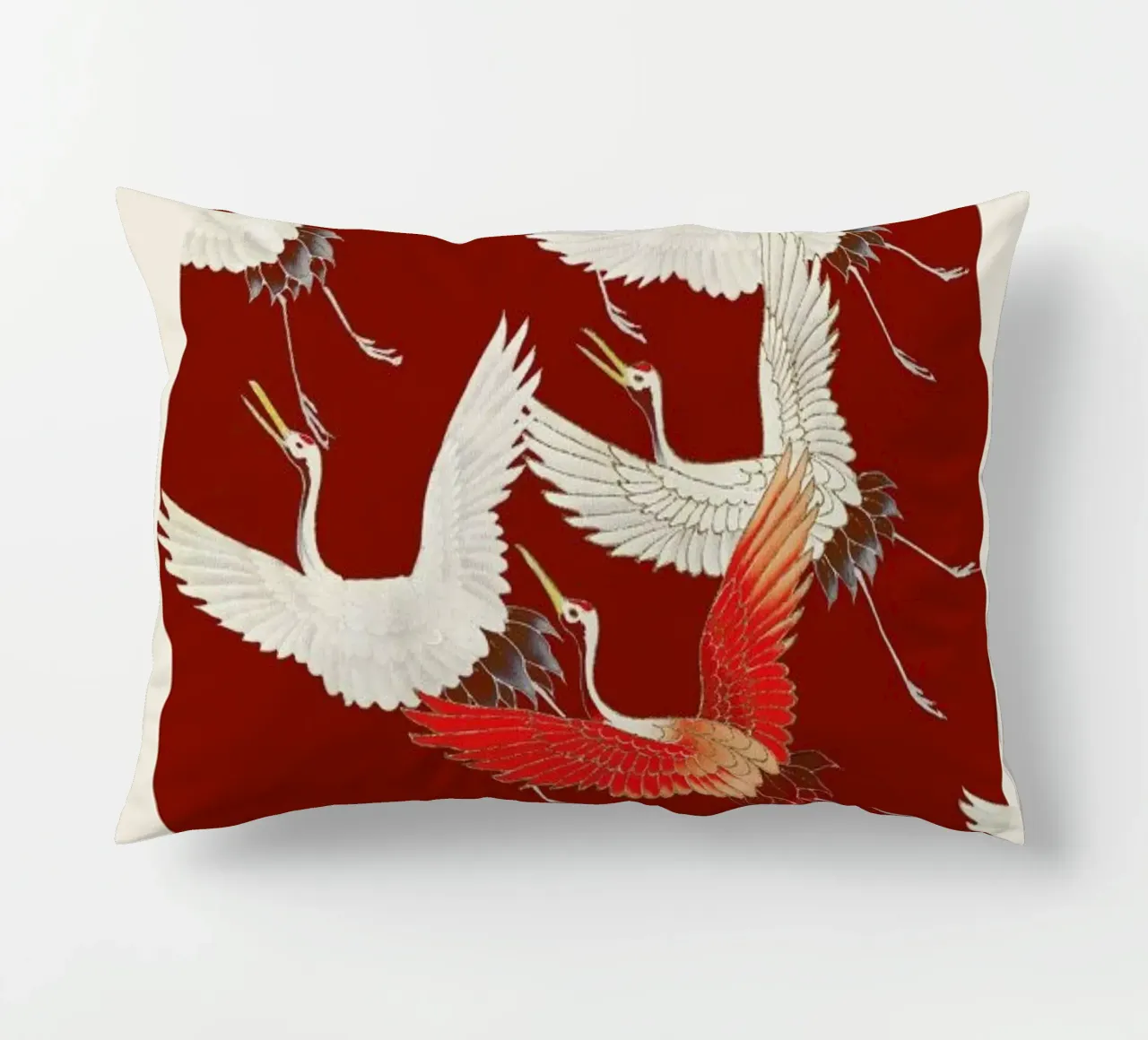 Furisode with a Myriad of Flying Cranes II cuscino da Vintage by JUNIQE