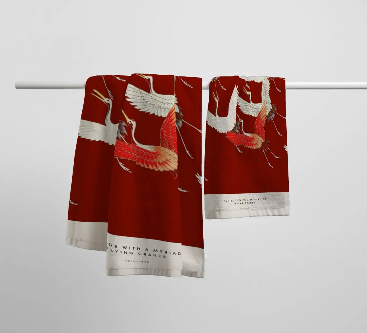 Furisode with a Myriad of Flying Cranes II asciugamano da bagno da Vintage by JUNIQE