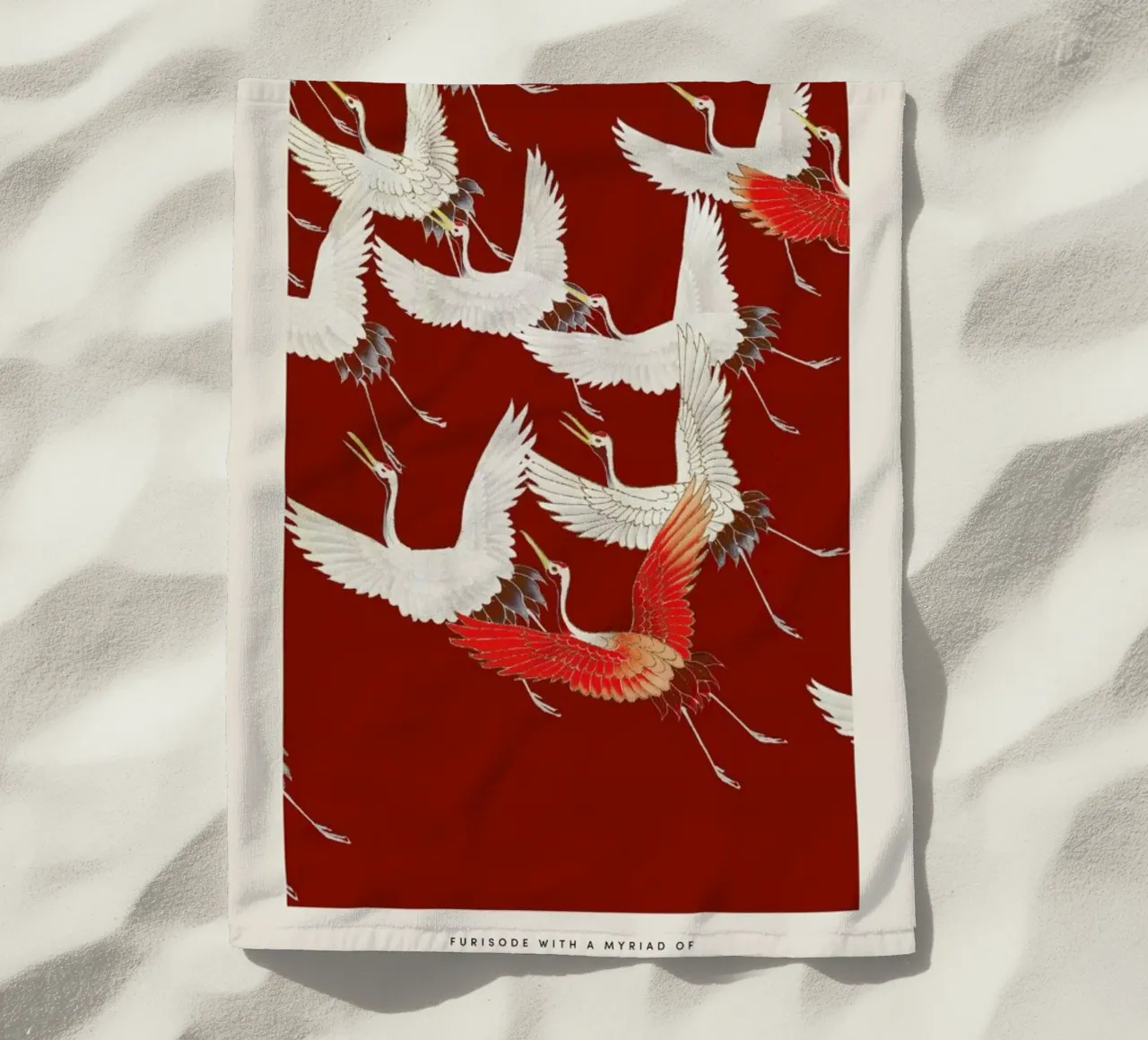 Furisode with a Myriad of Flying Cranes II toalla de playa de Vintage by JUNIQE
