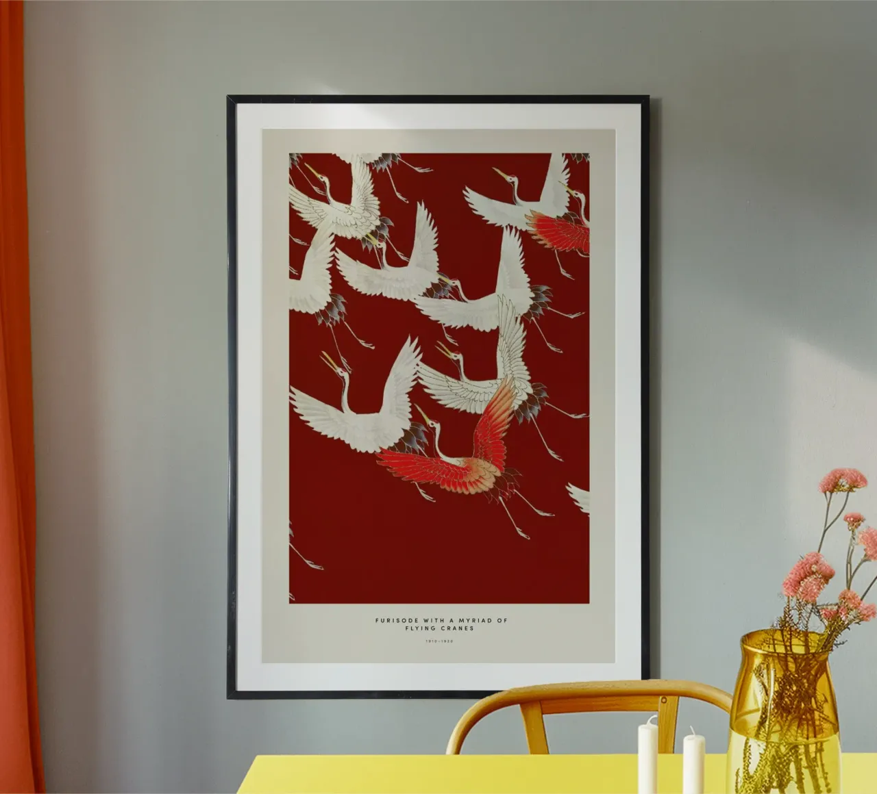 Furisode with a Myriad of Flying Cranes II poster con telaio in alluminio da Vintage by JUNIQE