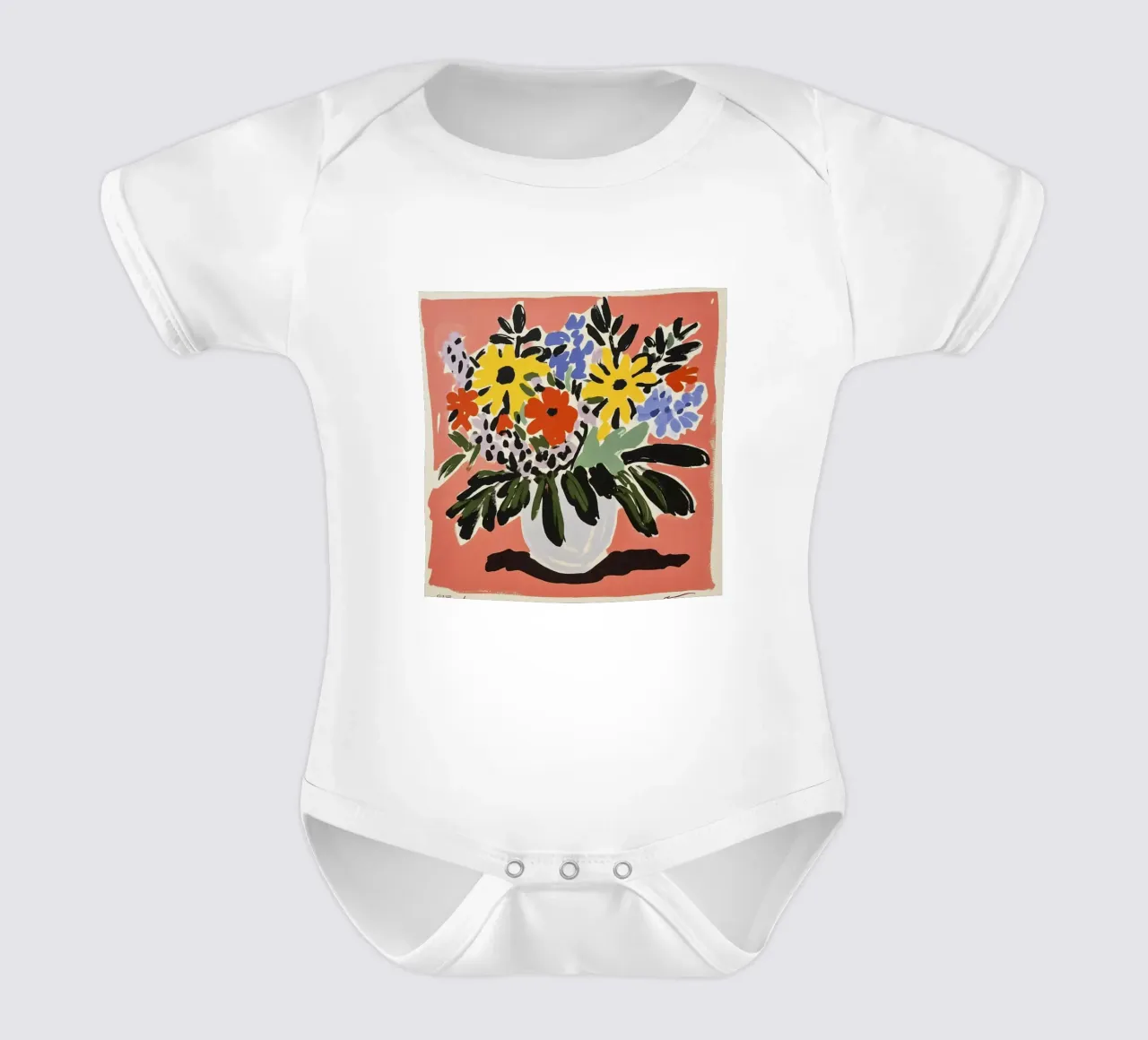 Atrevido ramo de flores en linograbado de estilo retro de mediados de siglo 1 body de bebé de Modern Muse