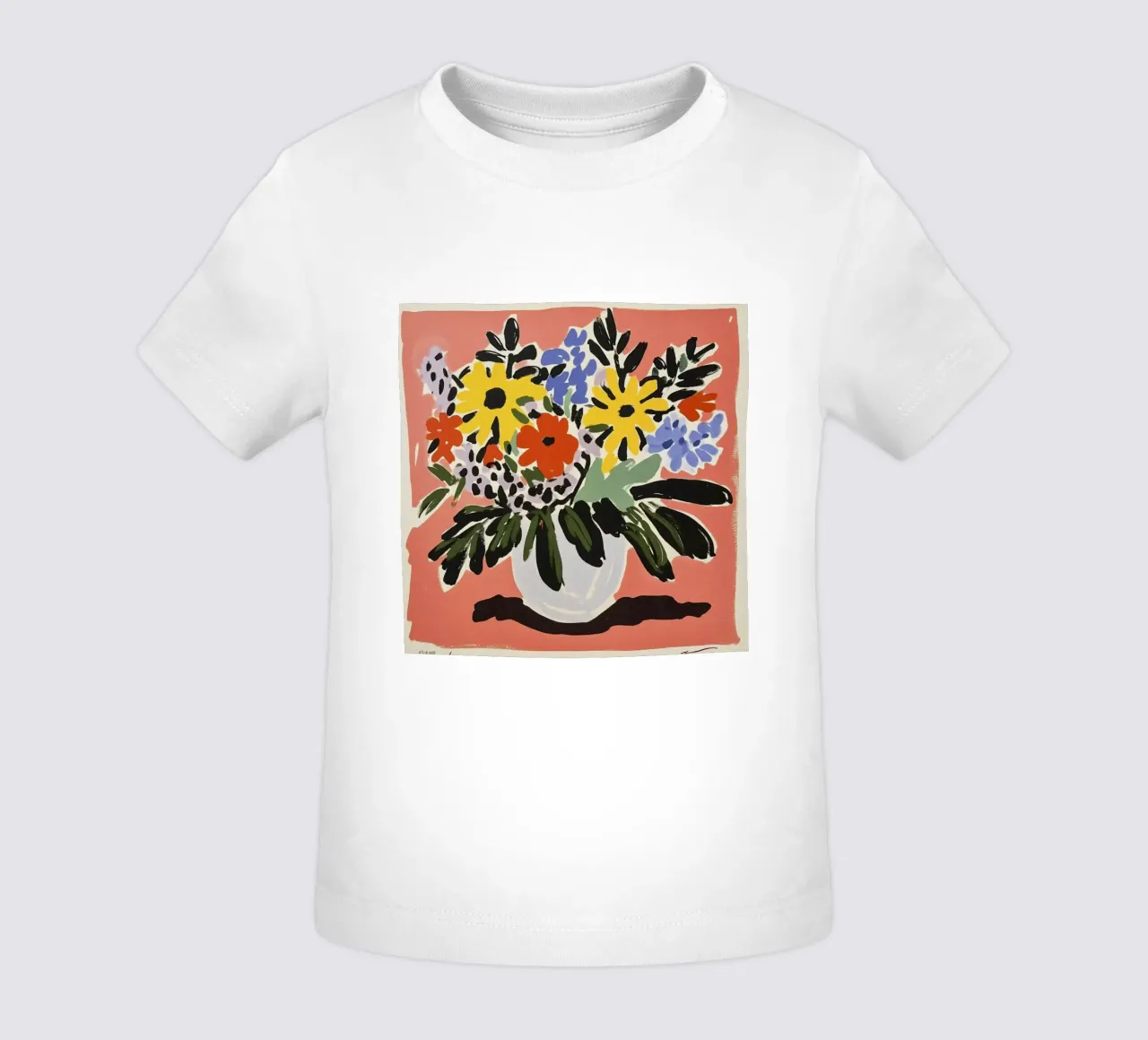 Bouquet floral audacieux en linogravure dans le style rétro du milieu du siècle 1 t-shirt pour bébé de Modern Muse