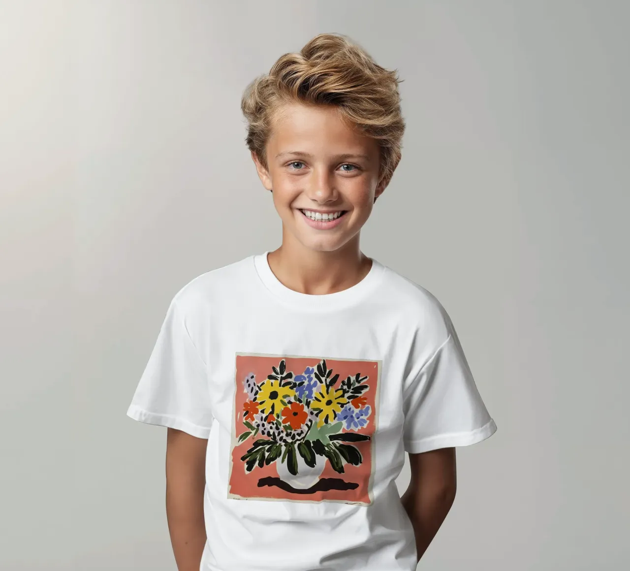 Bold Floral Linocut Bouquet in Retro Midcentury Style 1 Kinder T-Shirt von Modern Muse