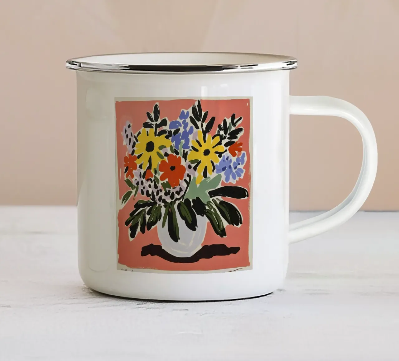 Bouquet floreale in stile retrò del Medioevo 1 tazza in smalto da Modern Muse