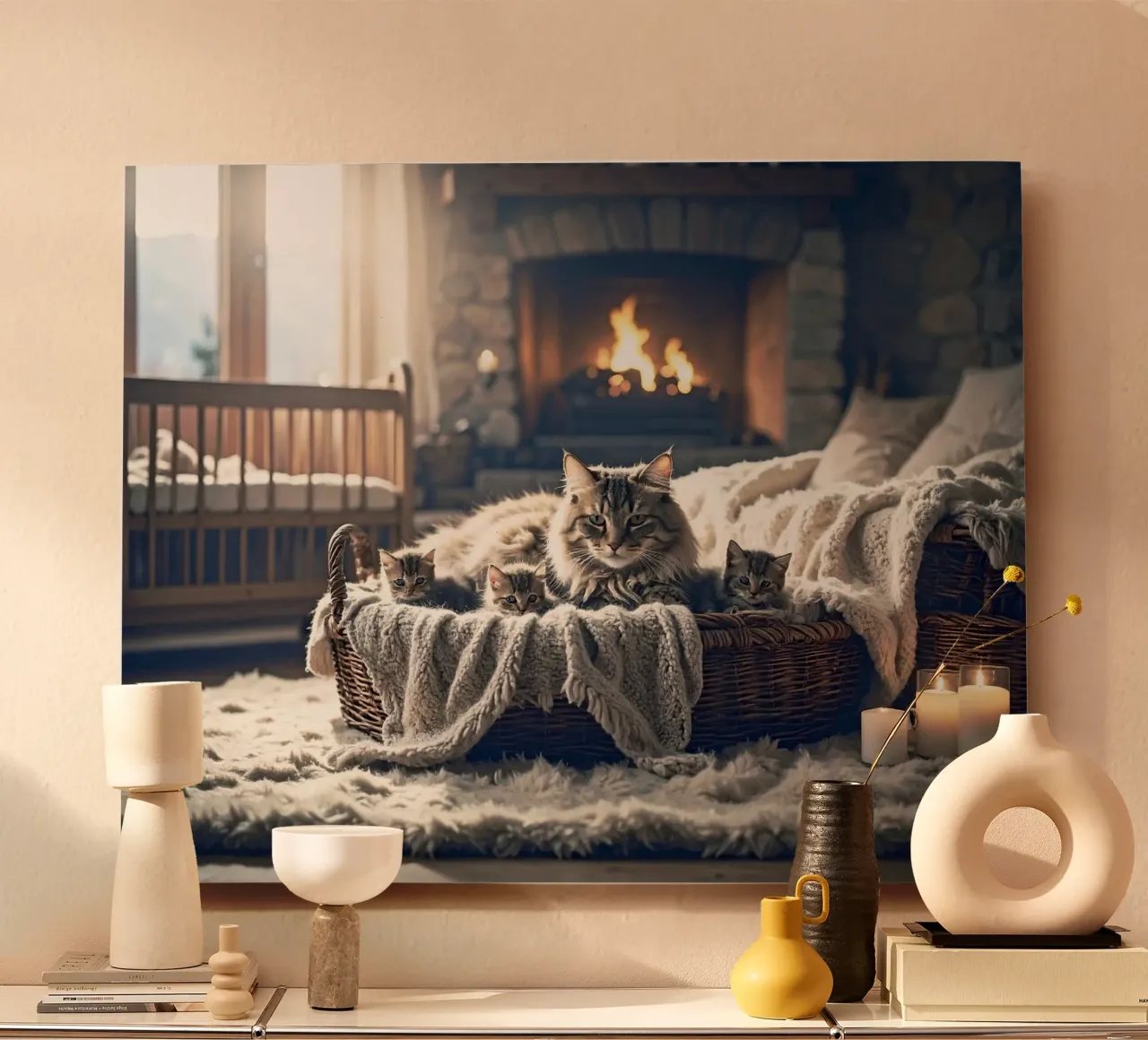 Chatte et trois chatons. Gris alluminio dibond da Thierry vobmann photography