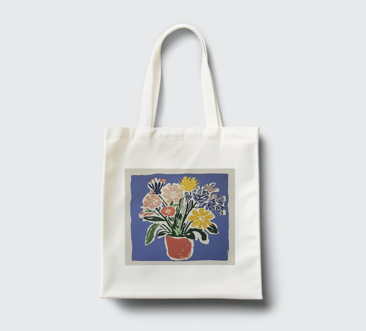 Blue Floral Linocut Bouquet in Retro Midcentury Style tote bag by Modern Muse
