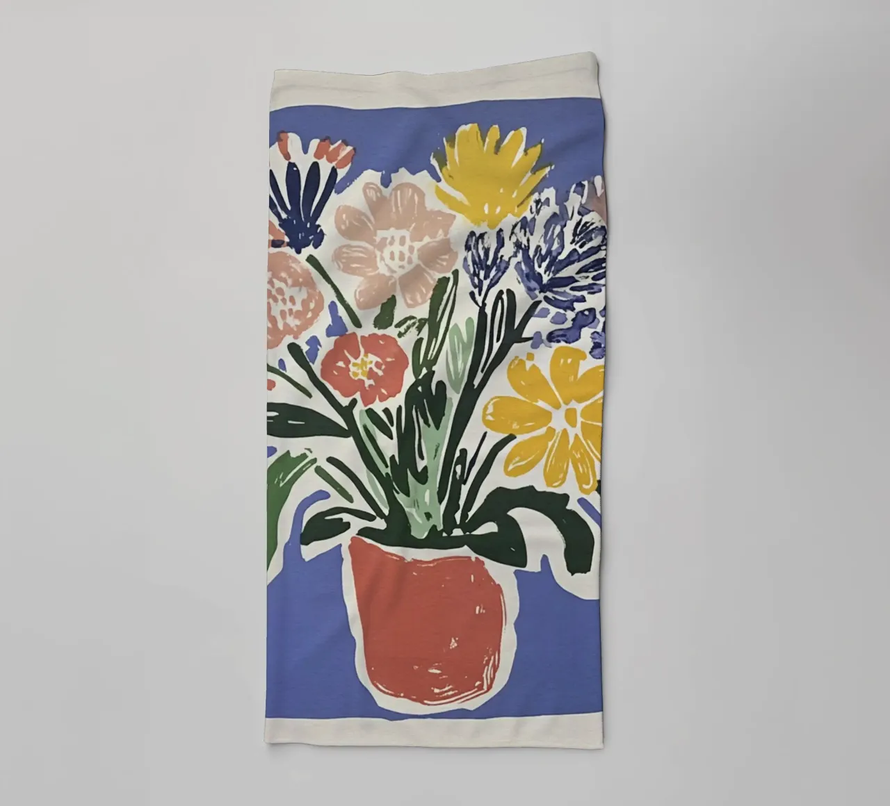 Ramo de flores azules en linograbado de estilo retro de mediados de siglo toalla de baño de Modern Muse