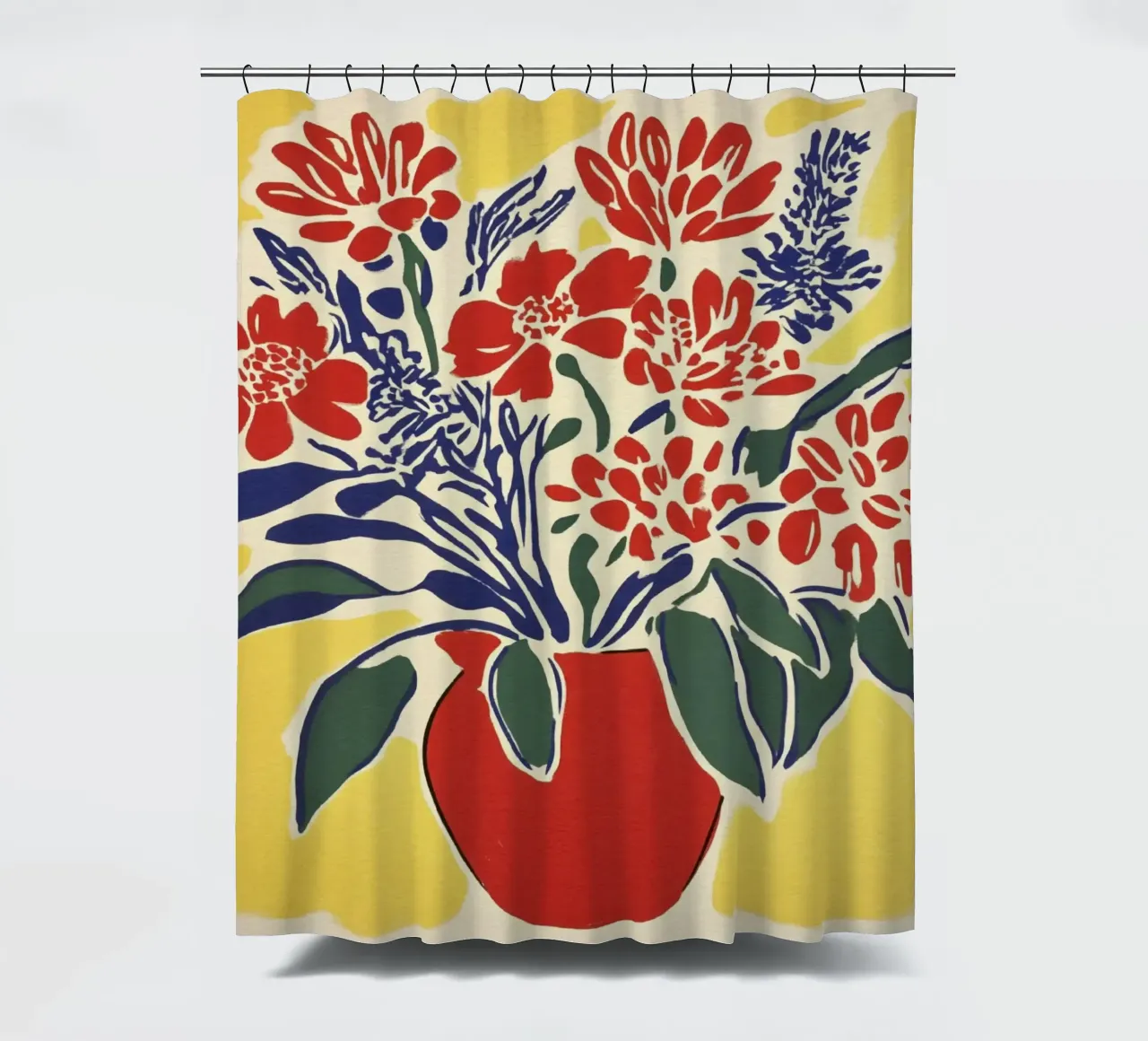 Bouquet floreale giallo linocut in stile retrò del Medioevo tenda da doccia da Modern Muse