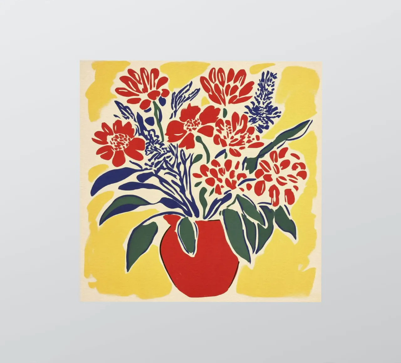 Bouquet floral jaune en linogravure dans le style rétro du milieu du siècle dernier autocollant de Modern Muse