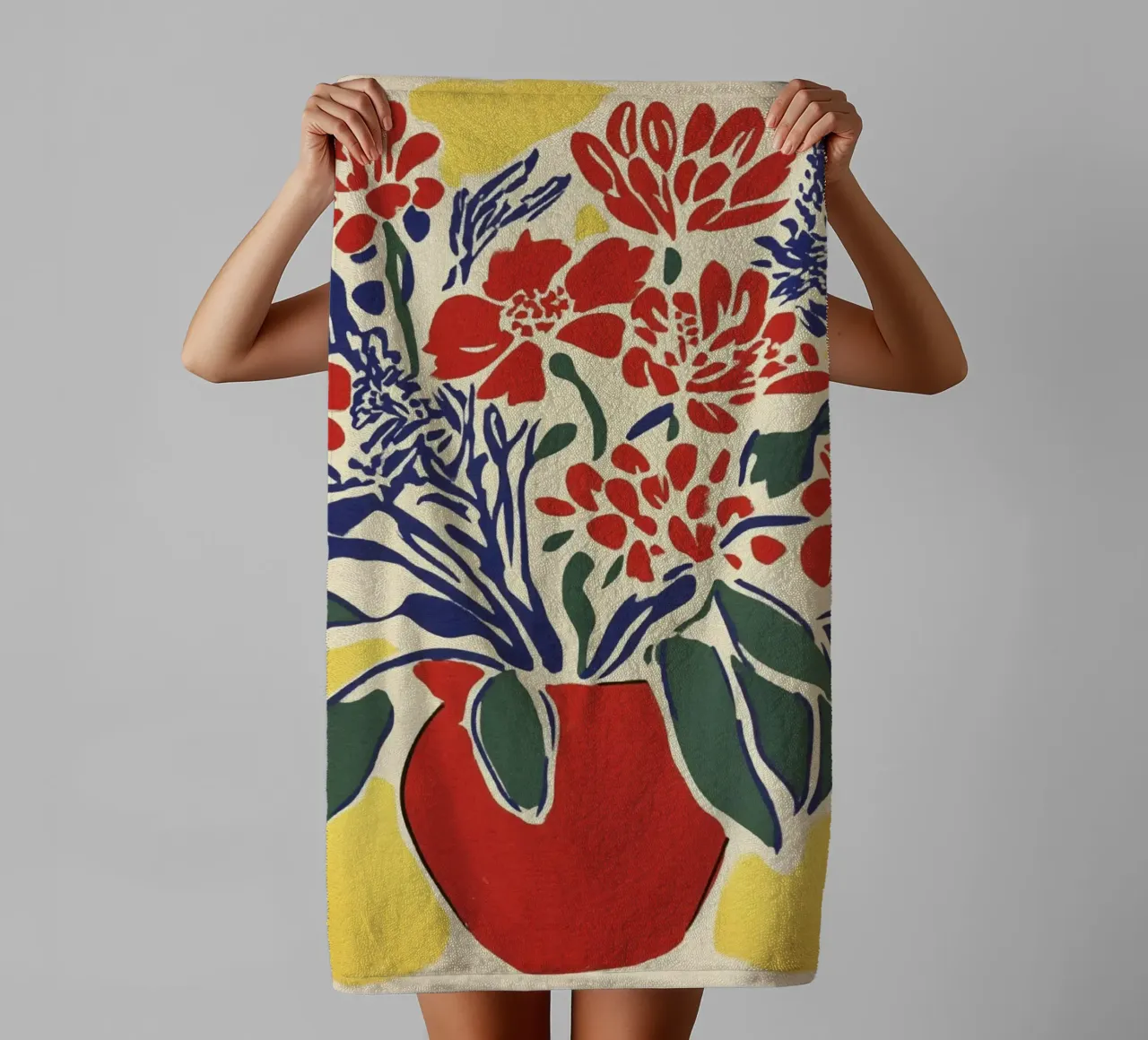 Bouquet floreale giallo linocut in stile retrò del Medioevo asciugamano da bagno da Modern Muse