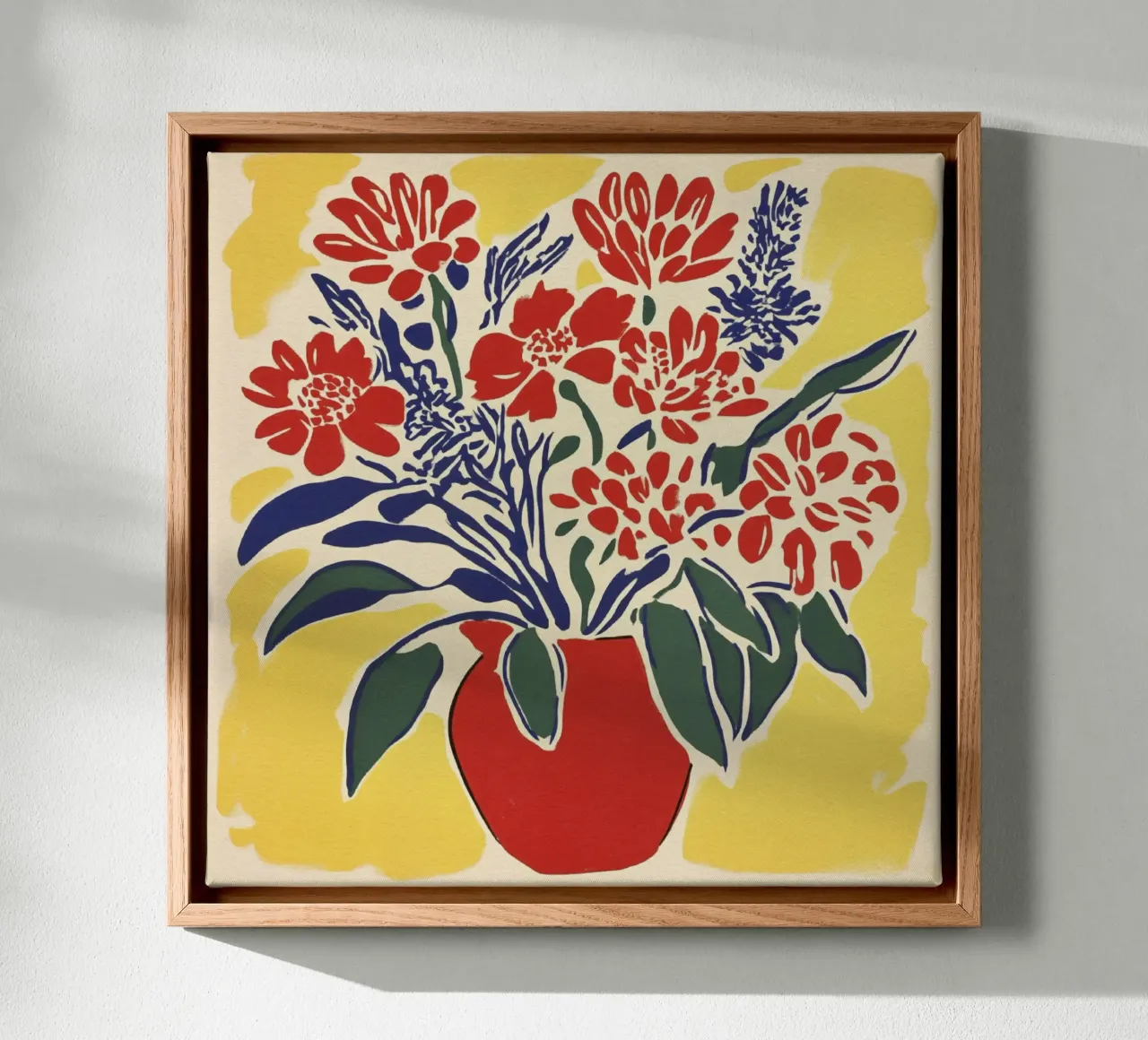 Bouquet floreale giallo linocut in stile retrò del Medioevo tela con Cornice a cassetta da Modern Muse
